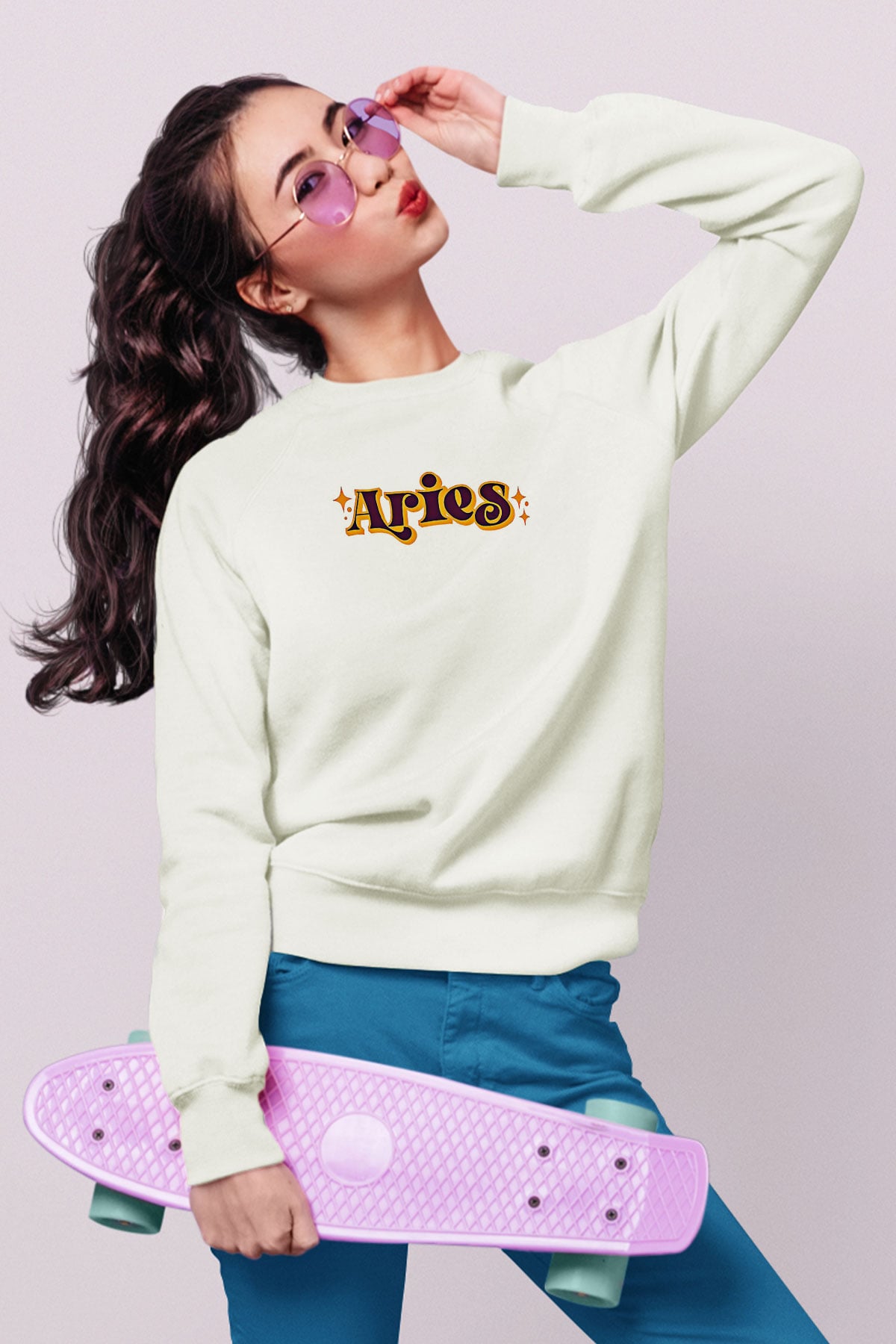Koç Burcu Baskılı Beyaz Unisex Sweatshirt