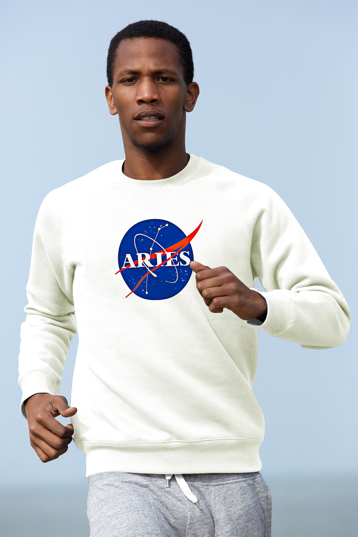Koç Burcu Baskılı Beyaz Unisex Sweatshirt