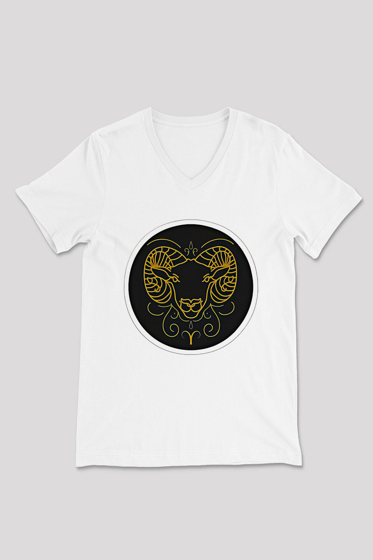 Koç Burcu Baskılı Beyaz Unisex V Yaka Tişört - Tshirt
