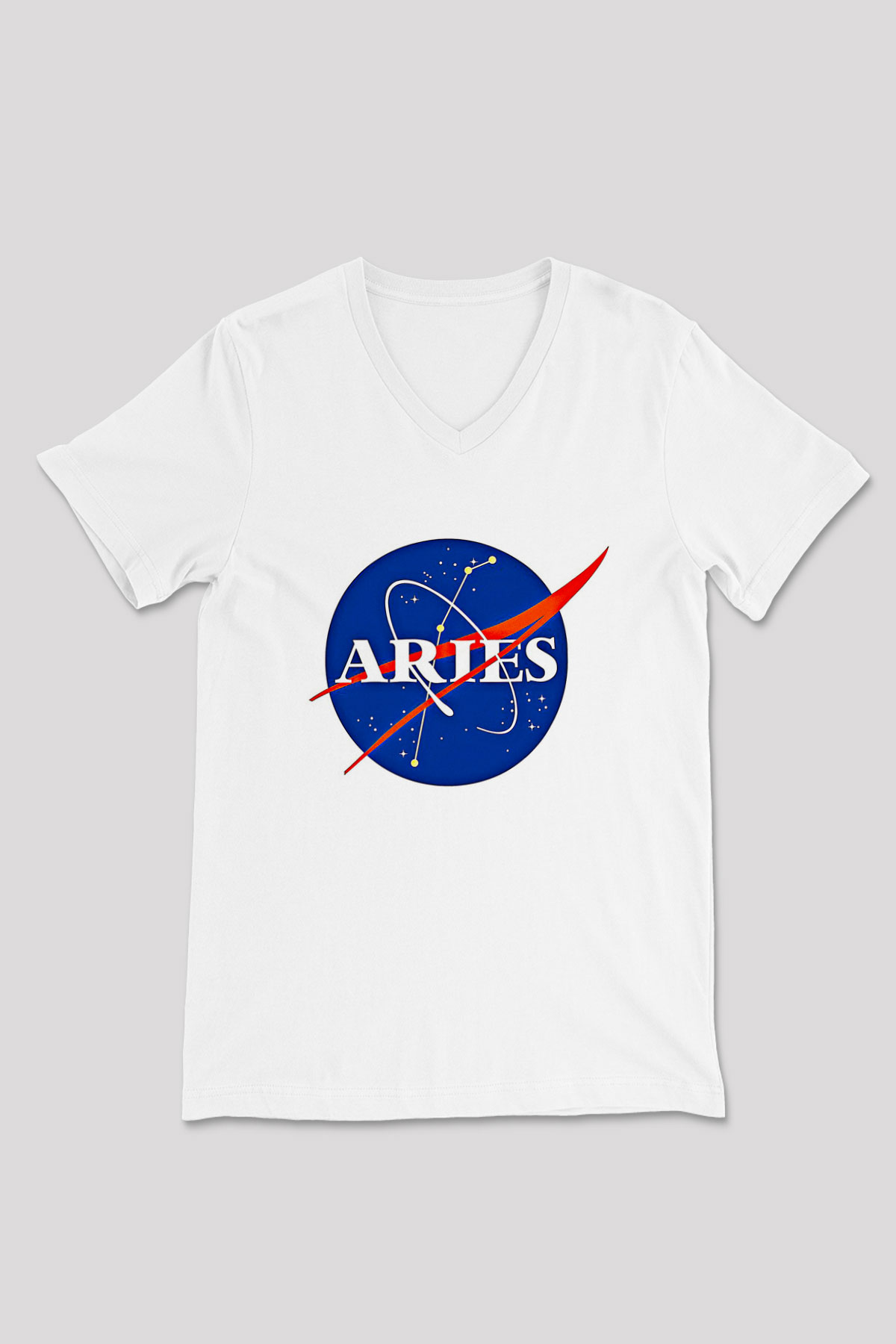 Koç Burcu Baskılı Beyaz Unisex V Yaka Tişört - Tshirt