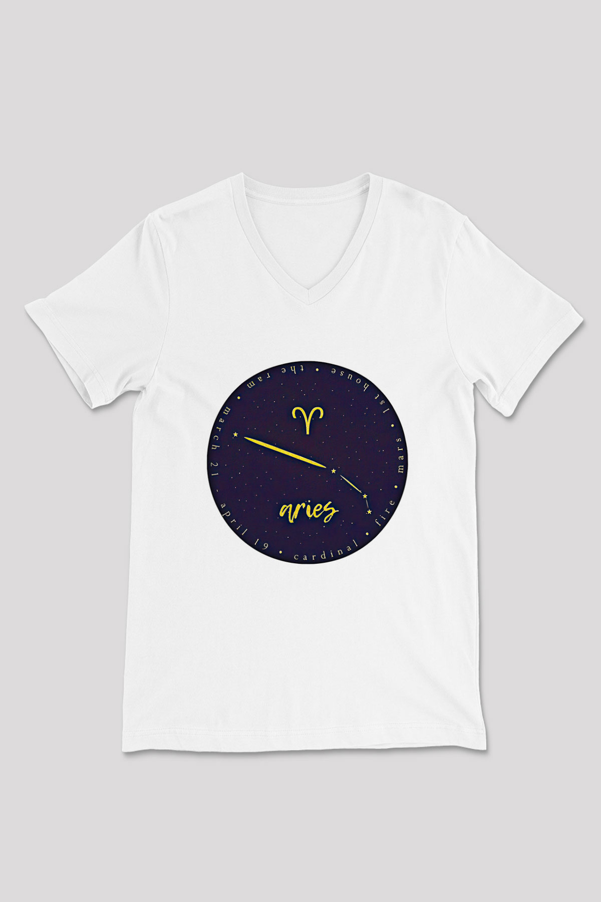Koç Burcu Baskılı Beyaz Unisex V Yaka Tişört - Tshirt