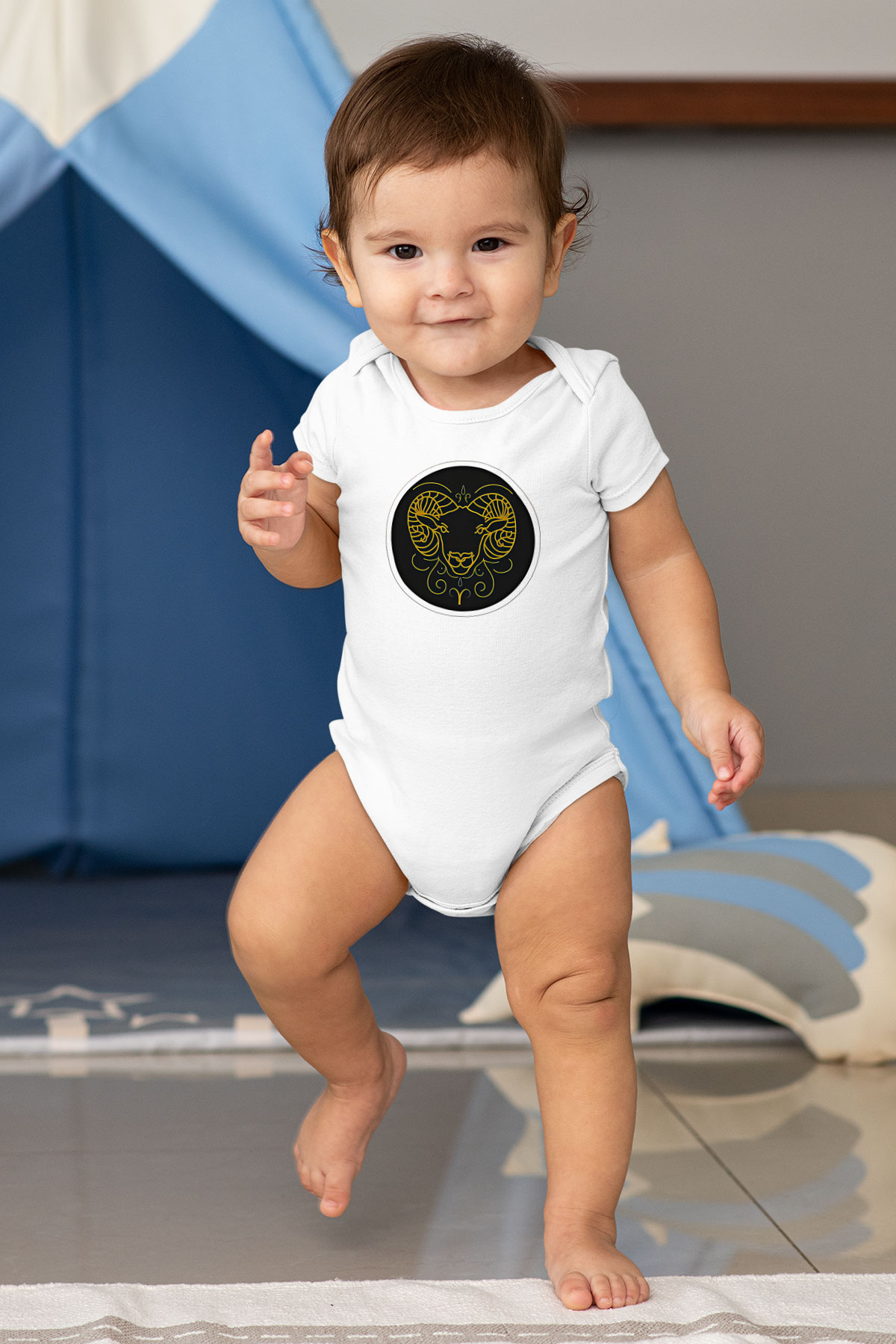Koç Burcu Baskılı Unisex Siyah Bebek Body - Zıbın