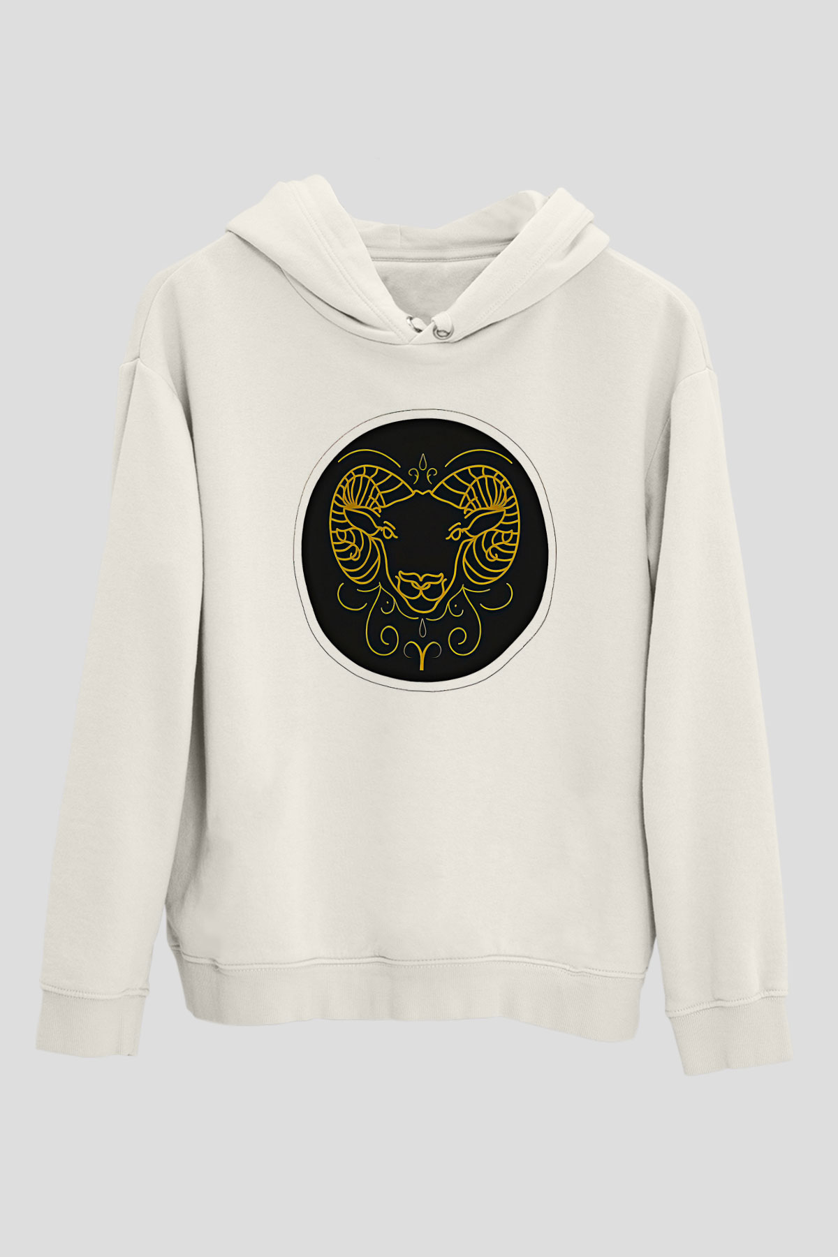 Koç Burcu Baskılı Unisex Siyah Hoodie