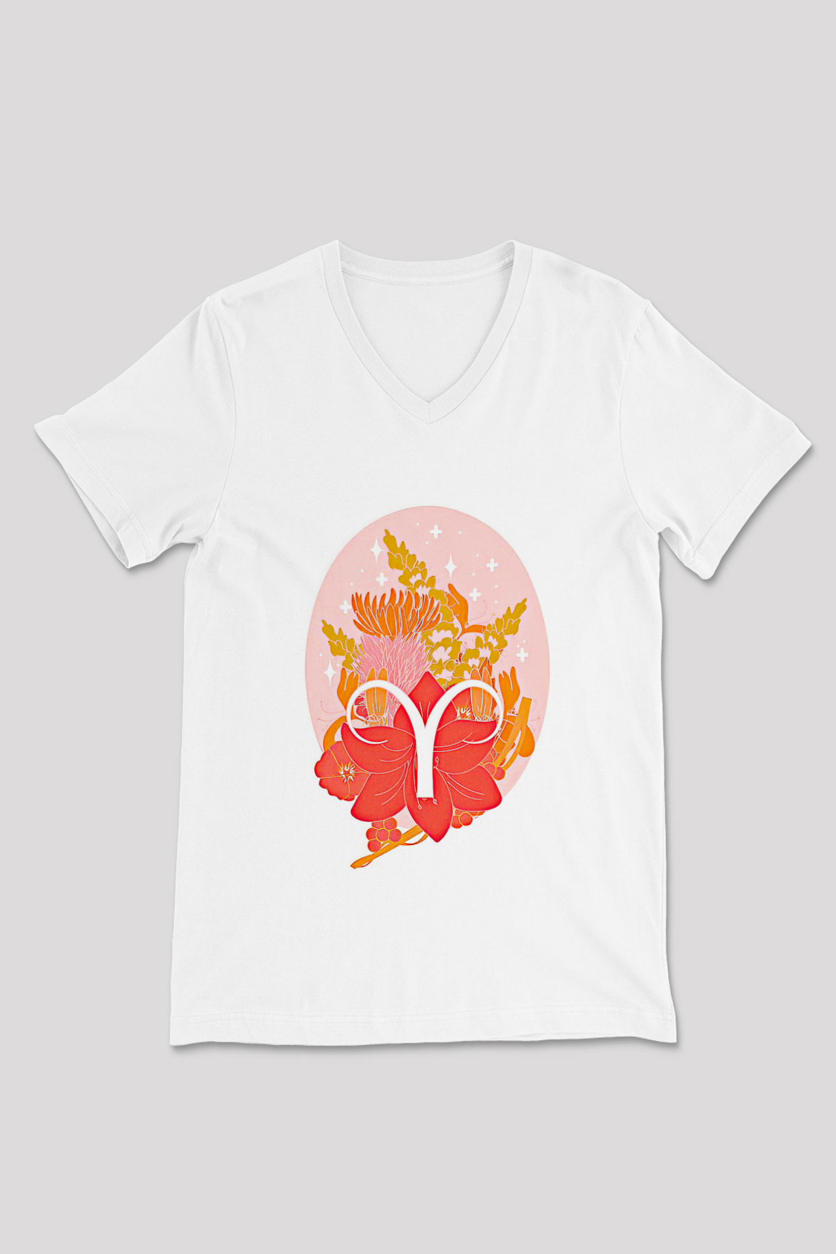 Koç Burcu Baskılı Unisex Siyah V Yaka Tişört - Tshirt