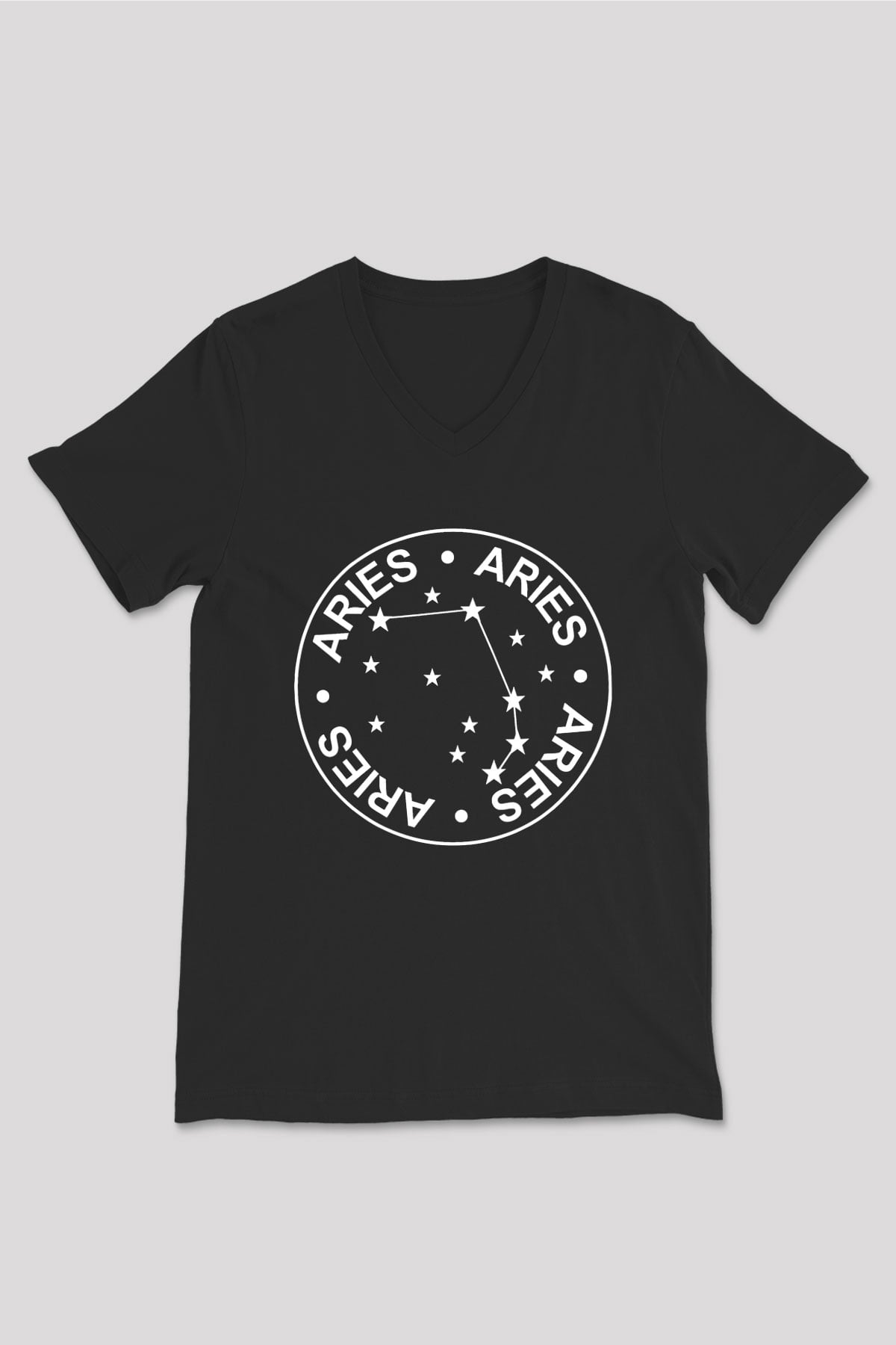 Koç Burcu Baskılı Unisex Siyah V Yaka Tişört - Tshirt