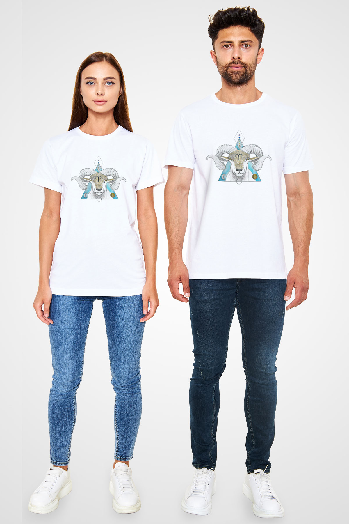 Koç Burcu Unisex Baskılı Beyaz Tişört - Tshirt