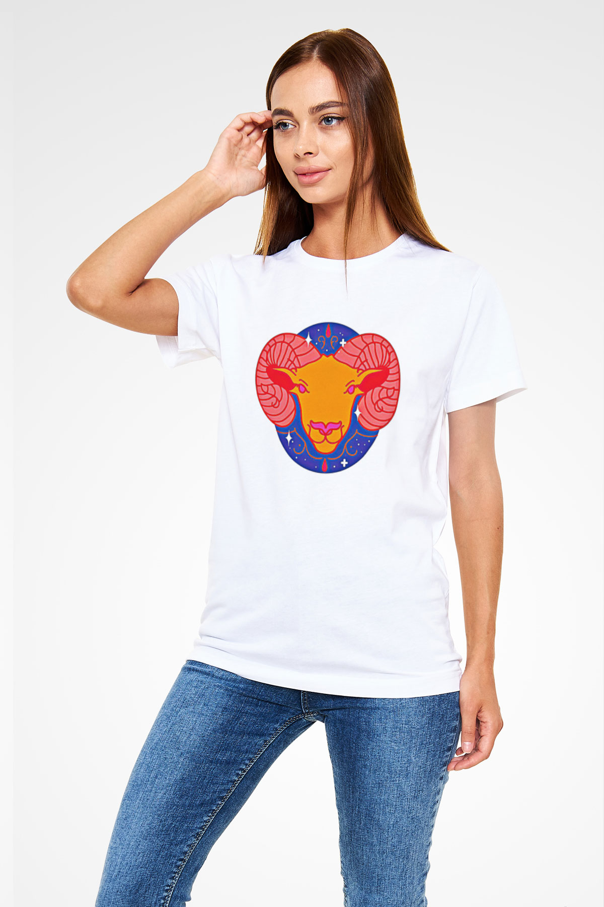 Koç Burcu Unisex Baskılı Beyaz Tişört - Tshirt