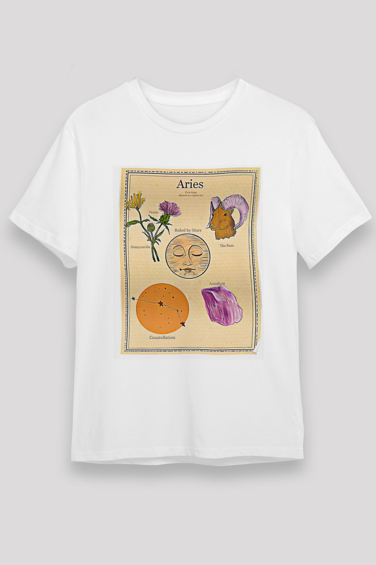 Koç Burcu Unisex Baskılı Beyaz Tişört - Tshirt
