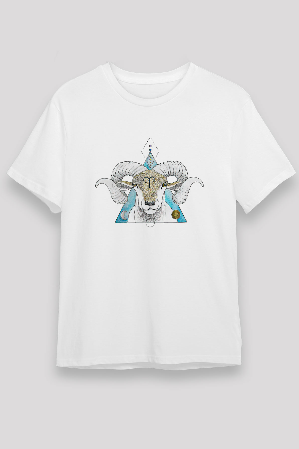 Koç Burcu Unisex Baskılı Beyaz Tişört - Tshirt