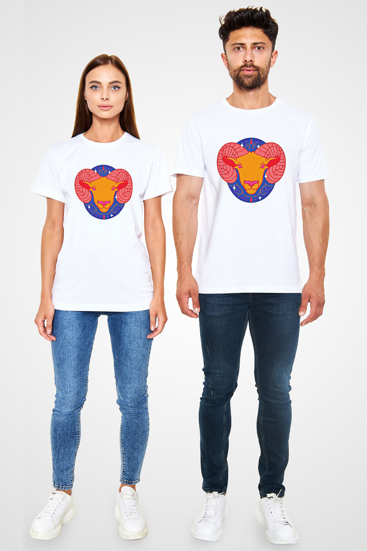 Koç Burcu Unisex Baskılı Beyaz Tişört - Tshirt