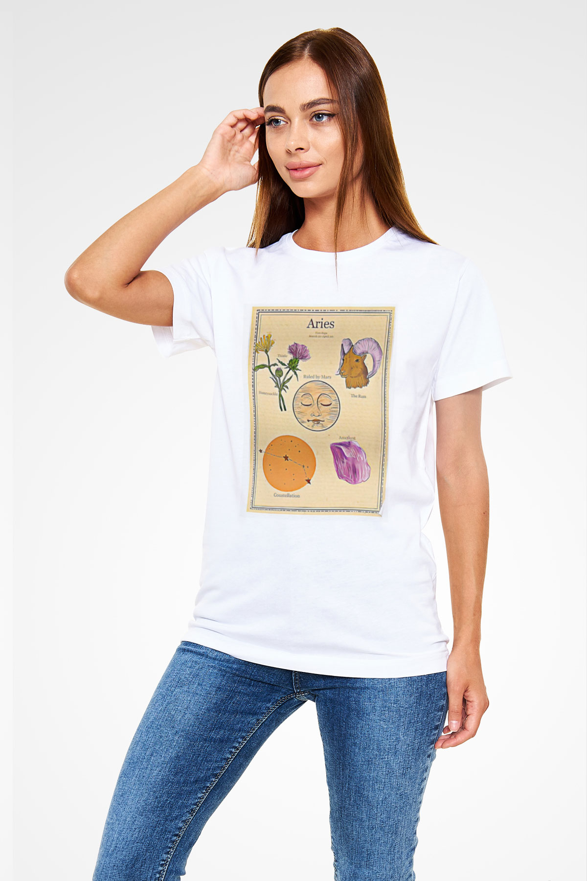 Koç Burcu Unisex Baskılı Beyaz Tişört - Tshirt
