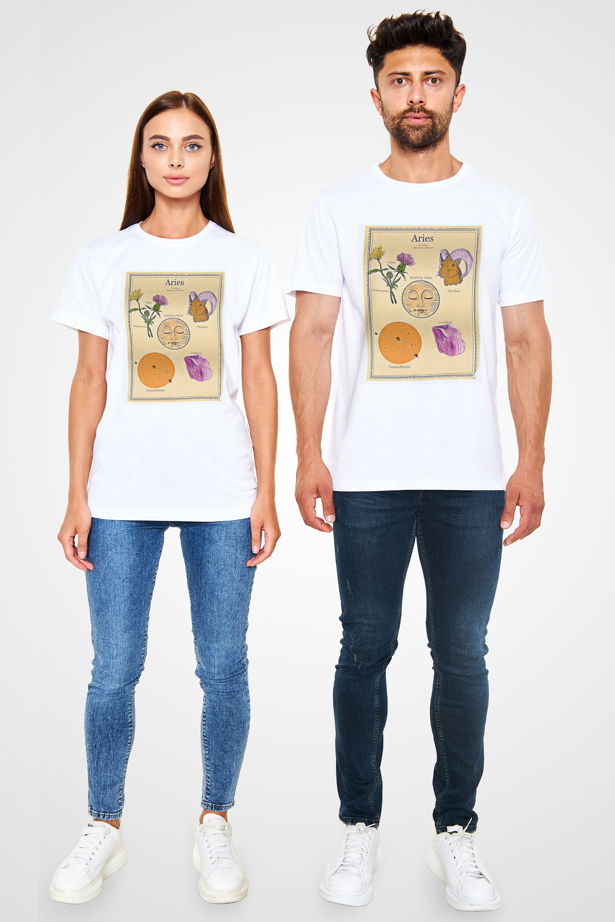 Koç Burcu Unisex Baskılı Beyaz Tişört - Tshirt