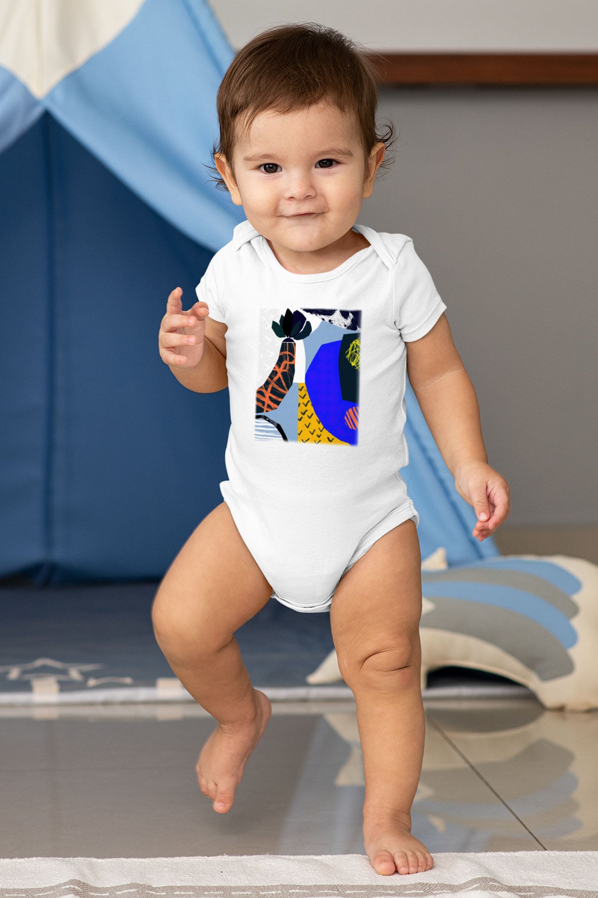 Kolaj Baskılı Beyaz Unisex Bebek Body - Zıbın