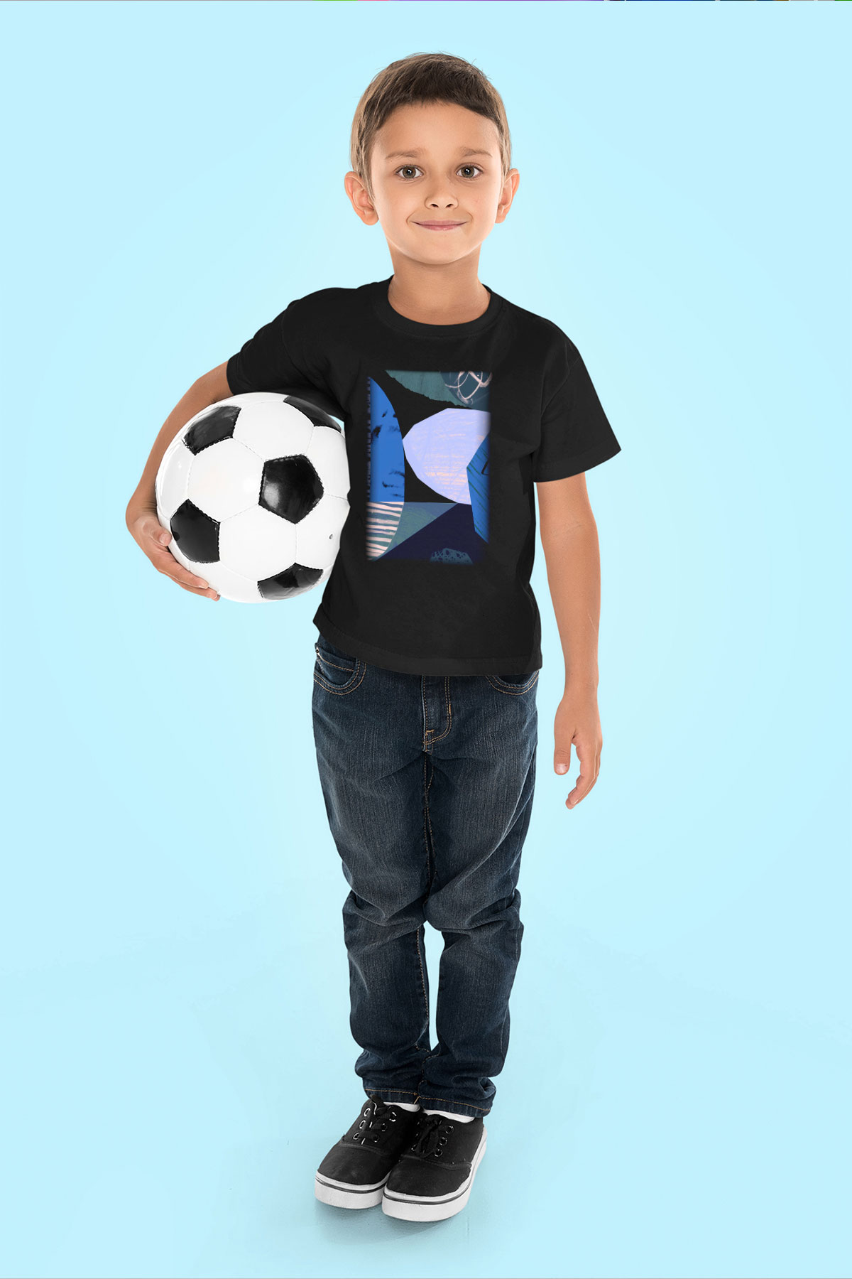 Kolaj Baskılı Siyah Unisex Çocuk Tişört