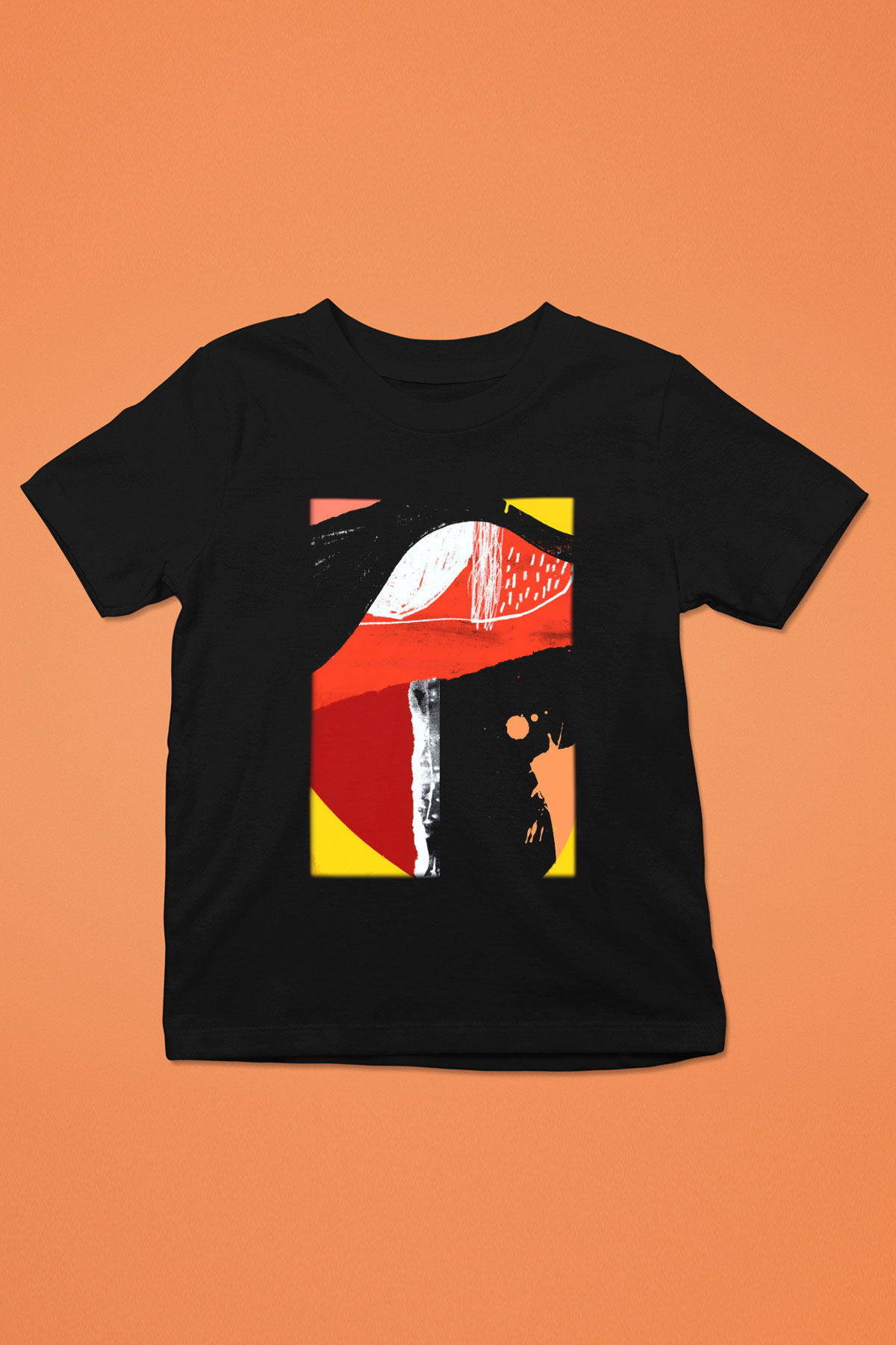 Kolaj Baskılı Siyah Unisex Çocuk Tişört