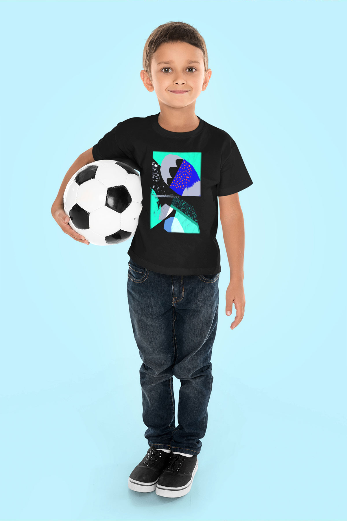 Kolaj Baskılı Siyah Unisex Çocuk Tişört