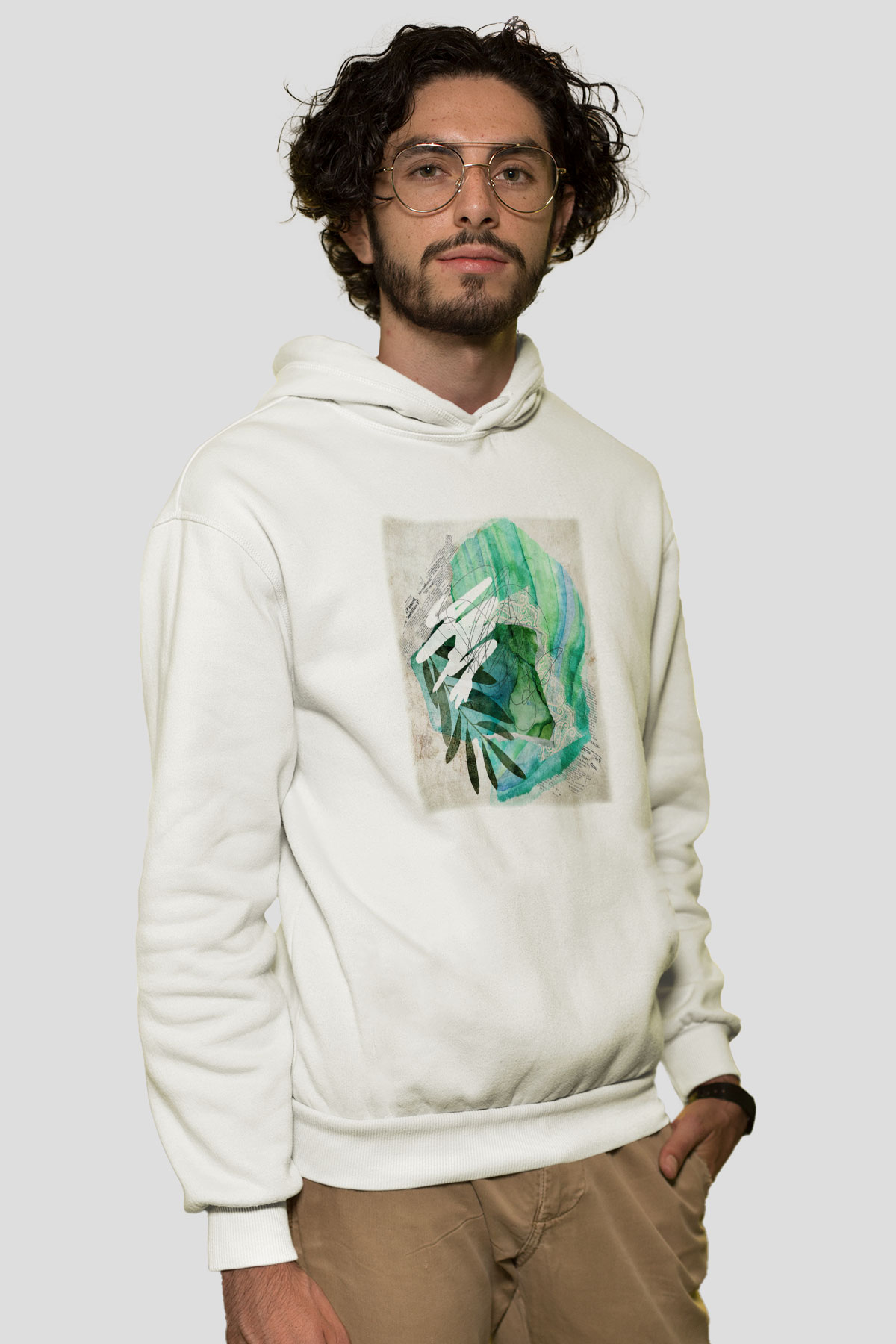 Kolaj Beyaz Unisex Kapşonlu Sweatshirt