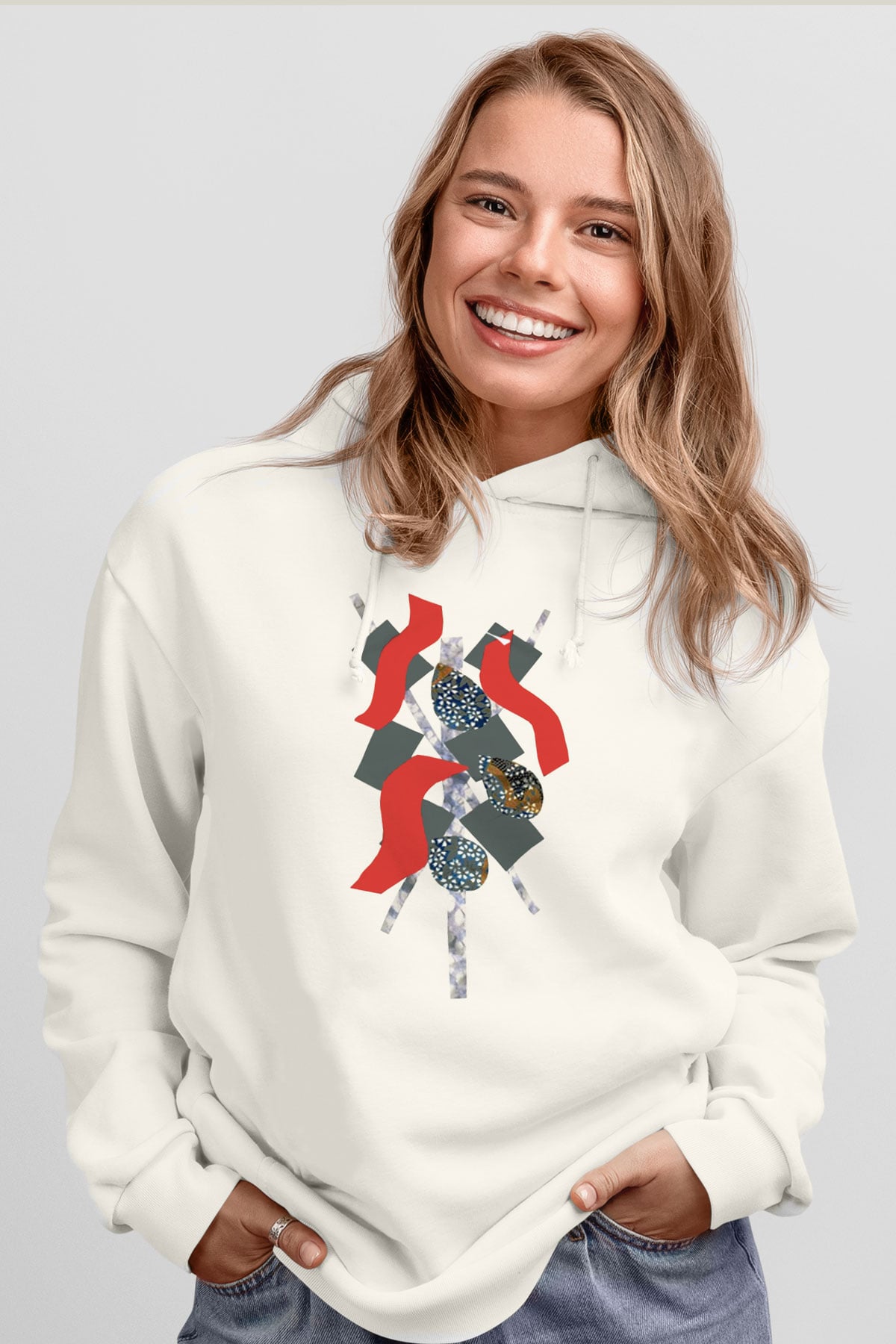 Kolaj Beyaz Unisex Kapşonlu Sweatshirt