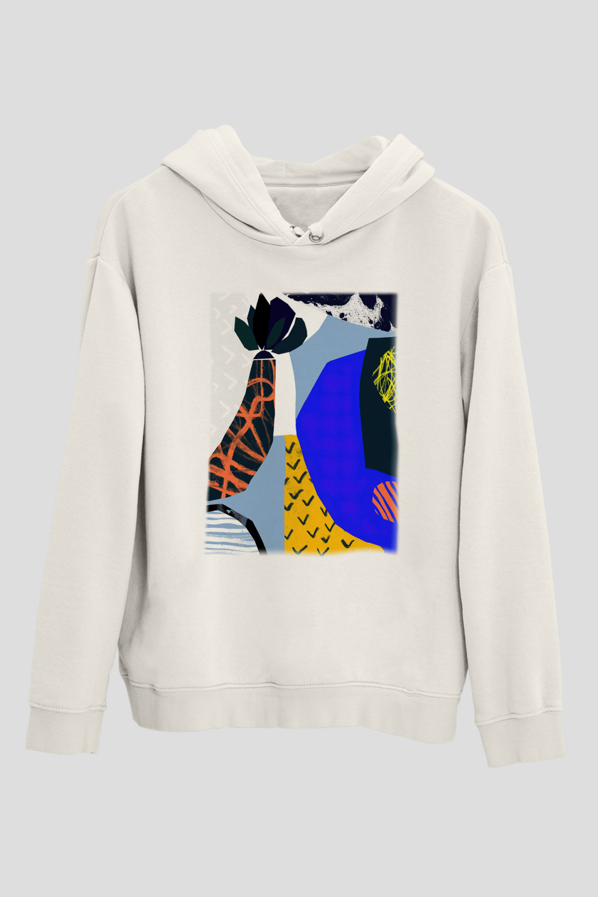 Kolaj Beyaz Unisex Kapşonlu Sweatshirt