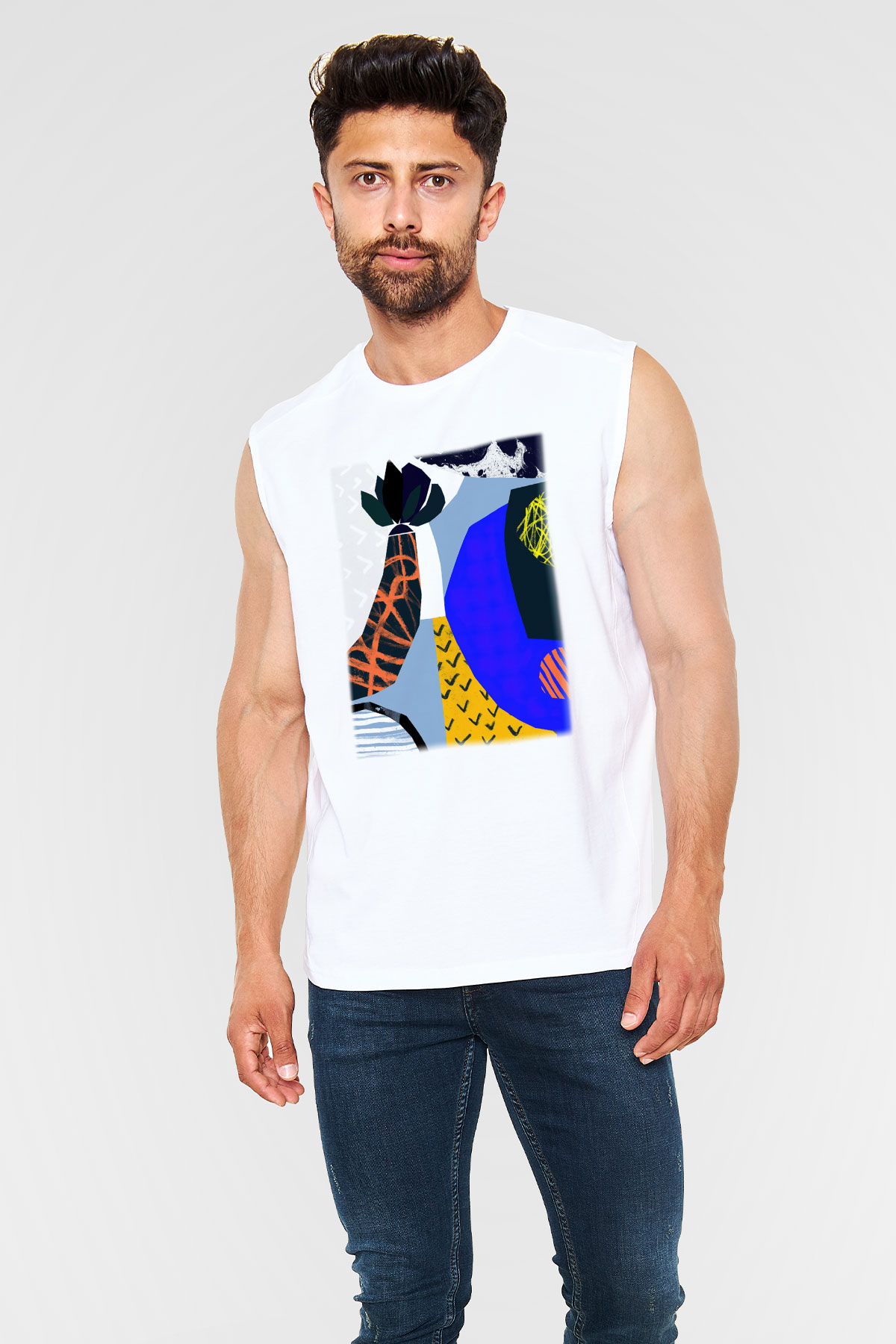 Kolaj Beyaz Unisex Kolsuz Tişört