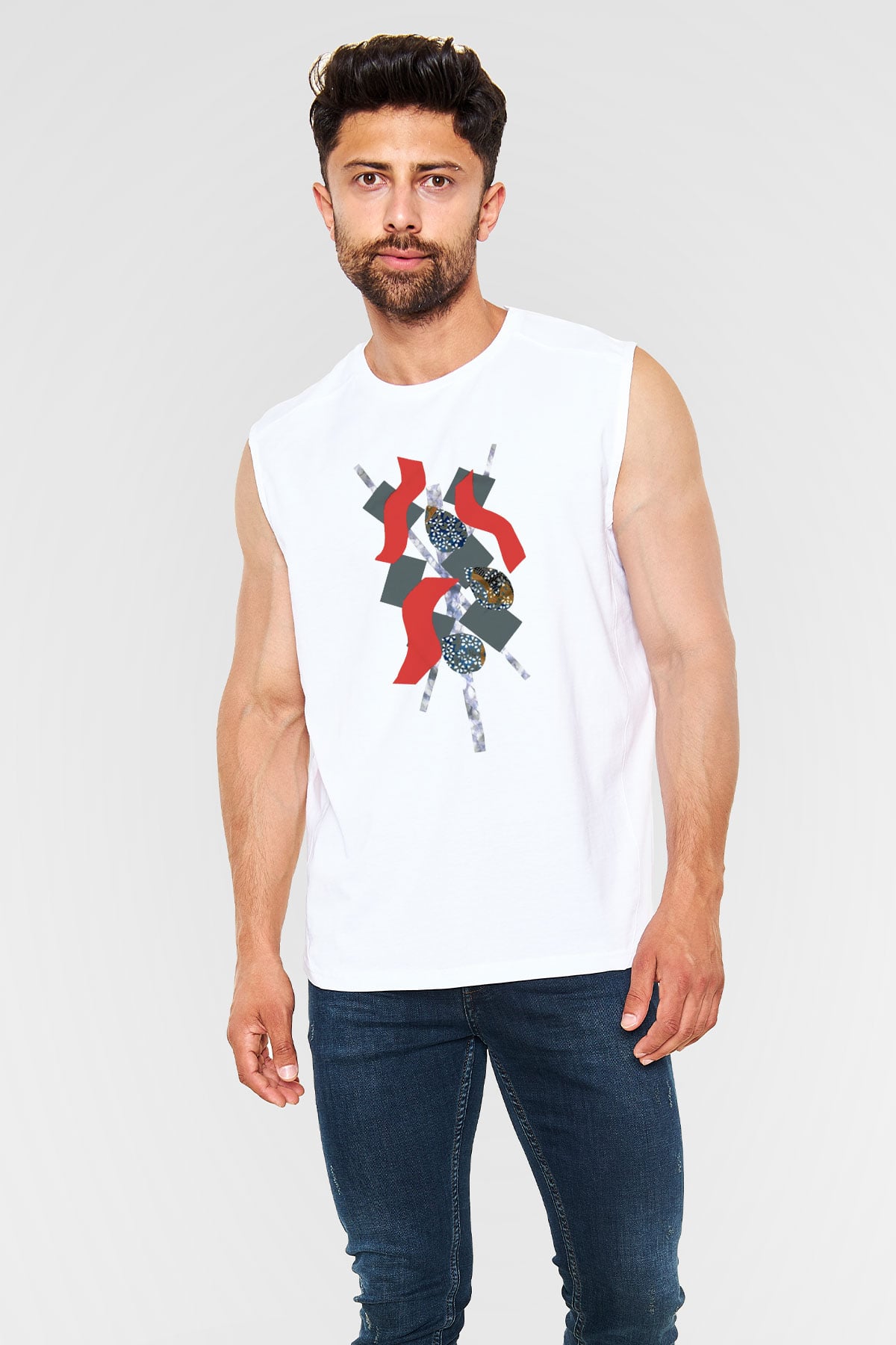 Kolaj Beyaz Unisex Kolsuz Tişört