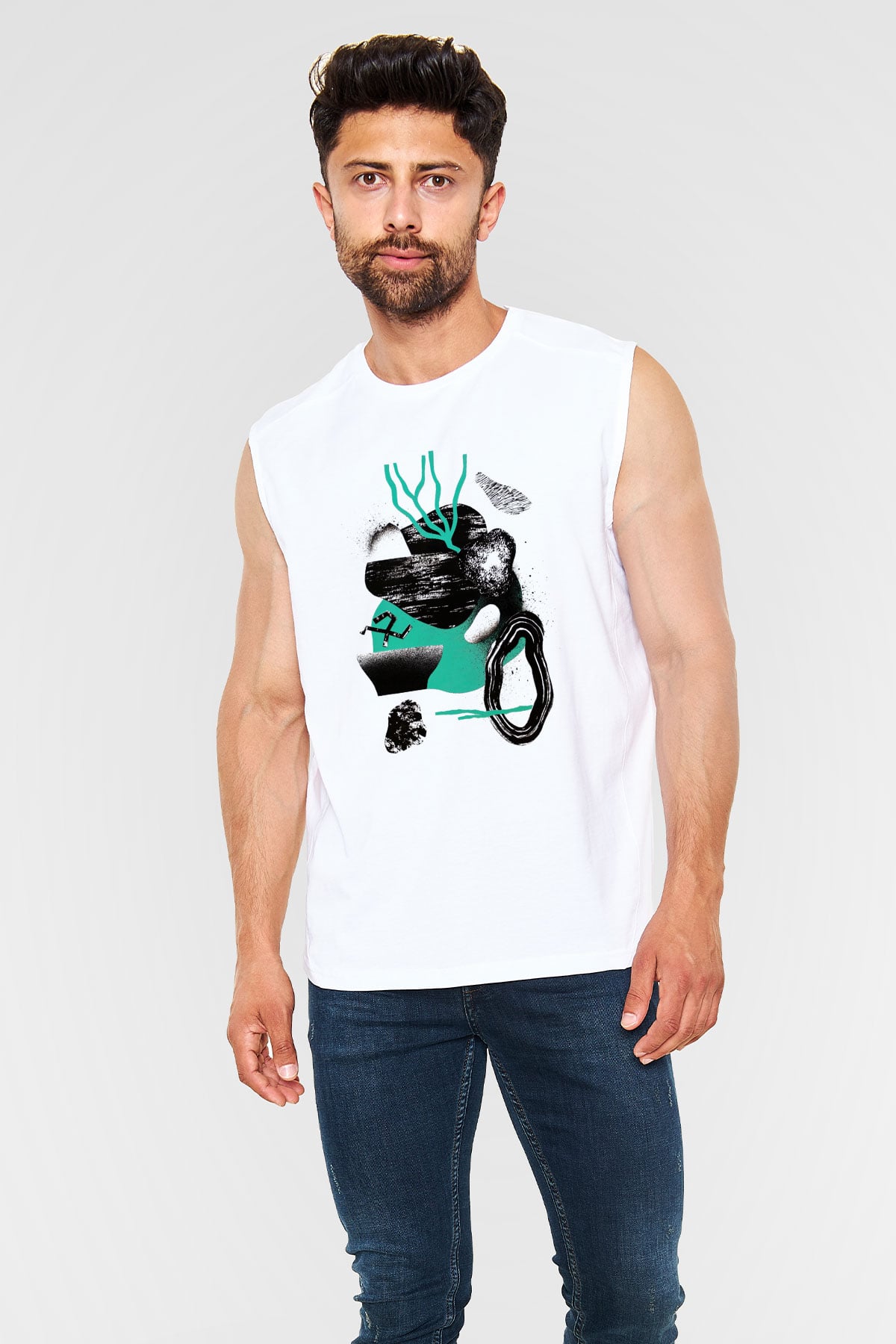 Kolaj Beyaz Unisex Kolsuz Tişört