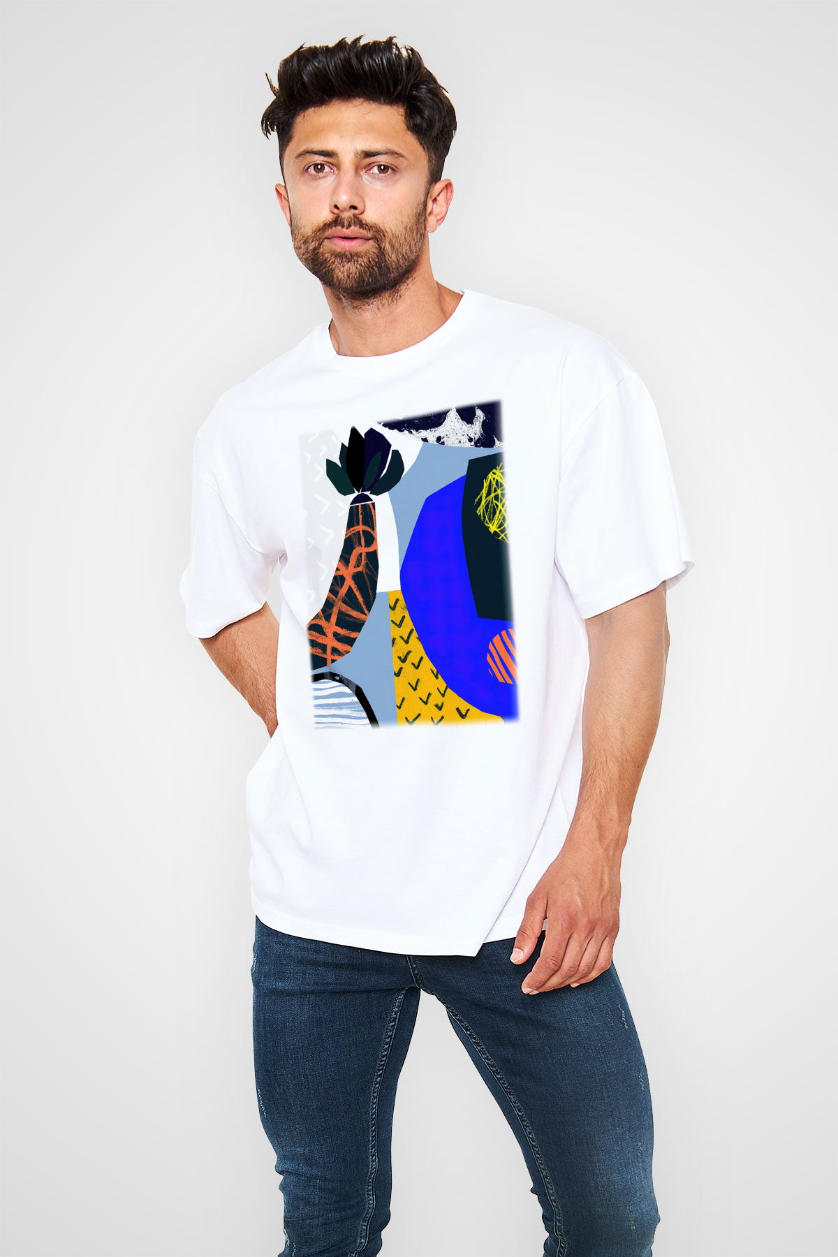 Kolaj Beyaz Unisex Oversize Tişört T-Shirt