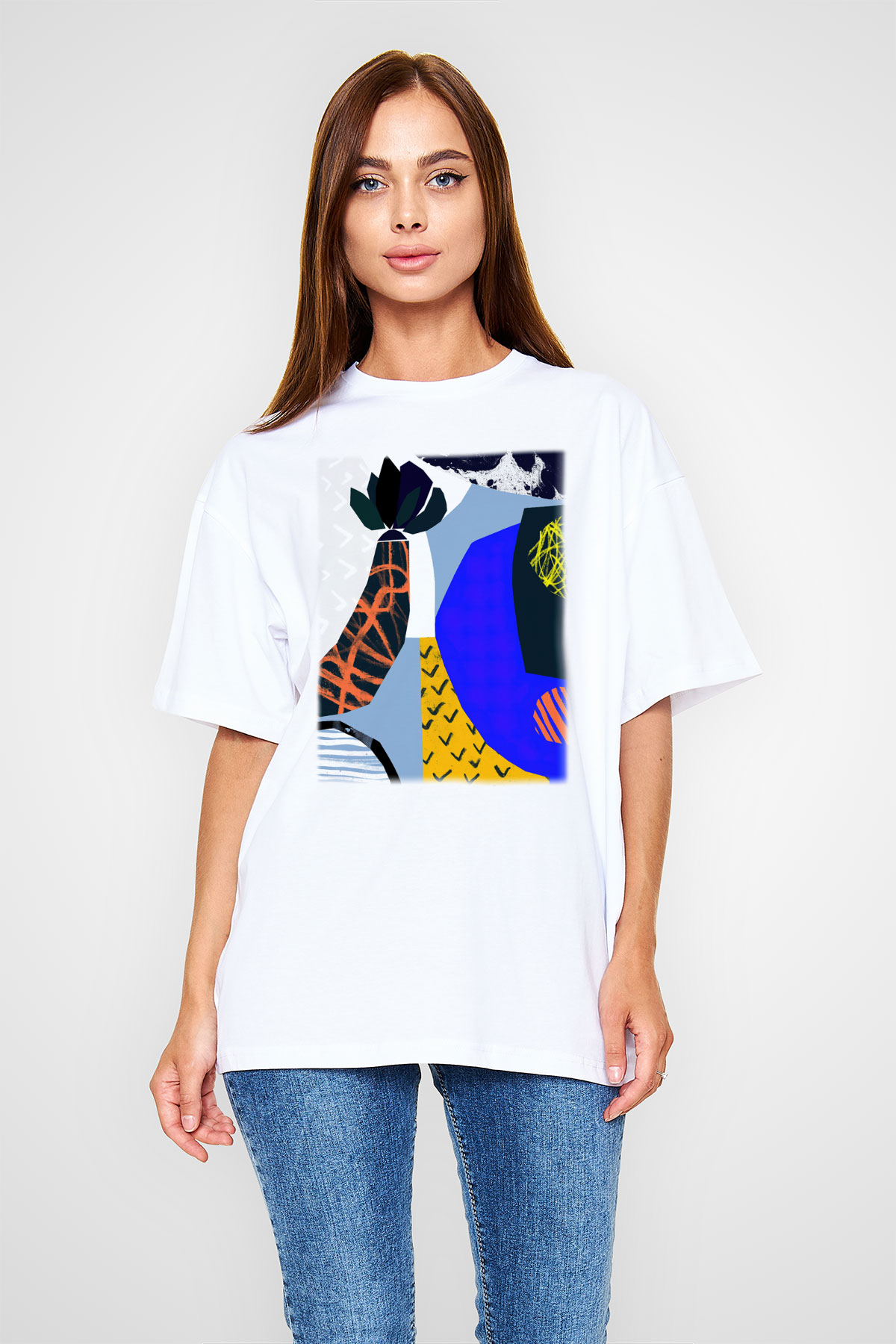 Kolaj Beyaz Unisex Oversize Tişört T-Shirt