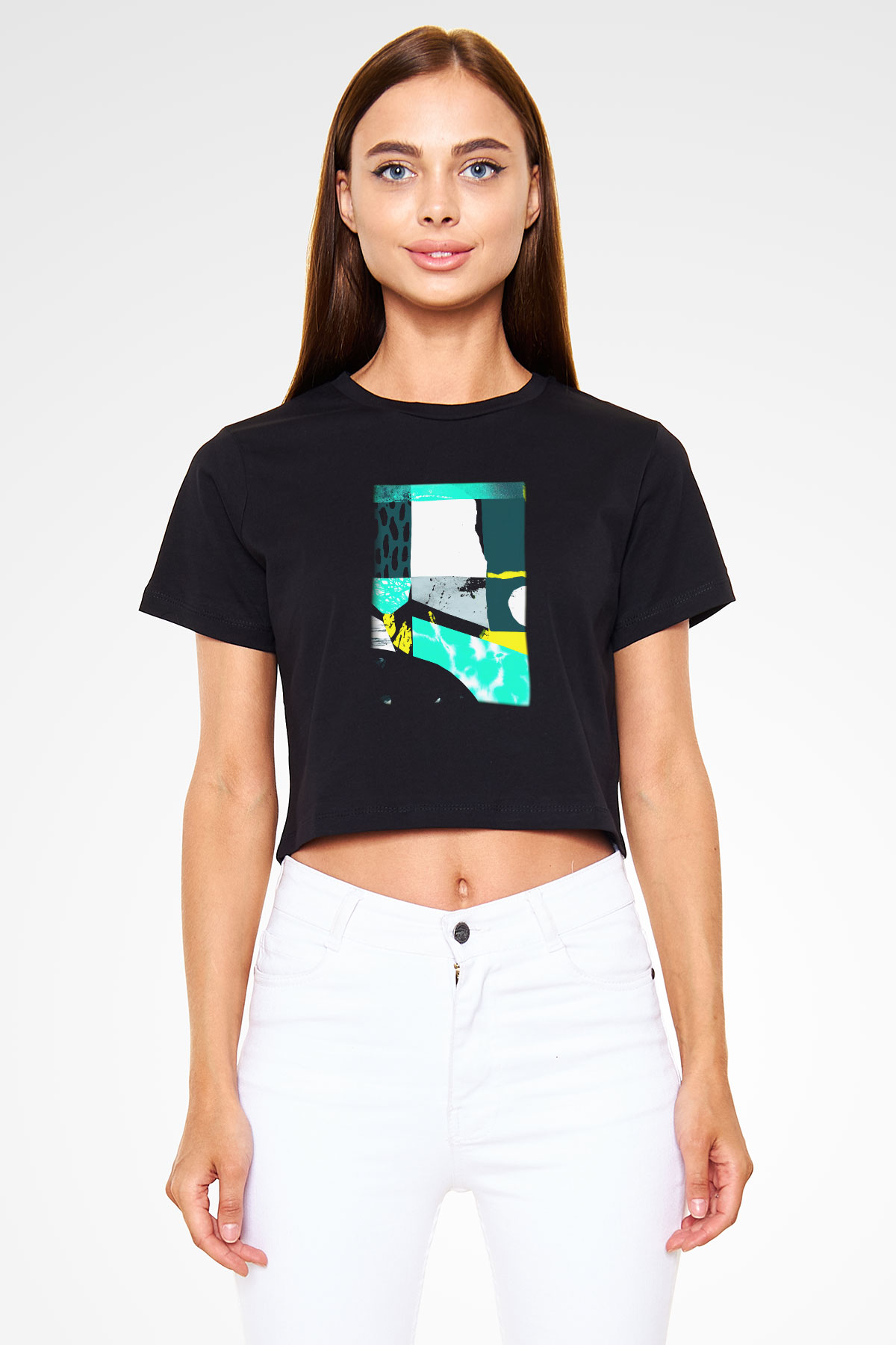 Kolaj Siyah Crop Top Tişört