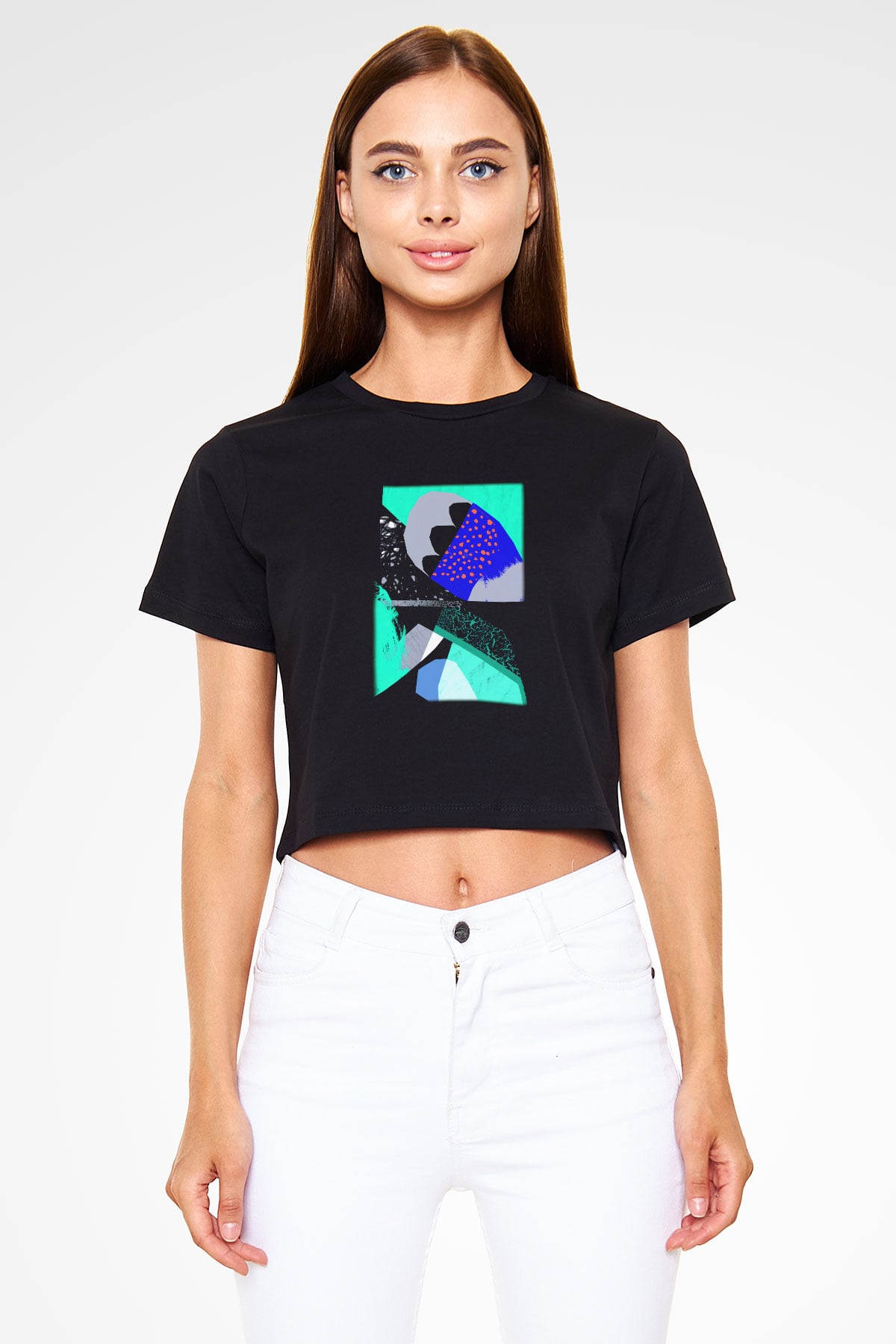 Kolaj Siyah Crop Top Tişört
