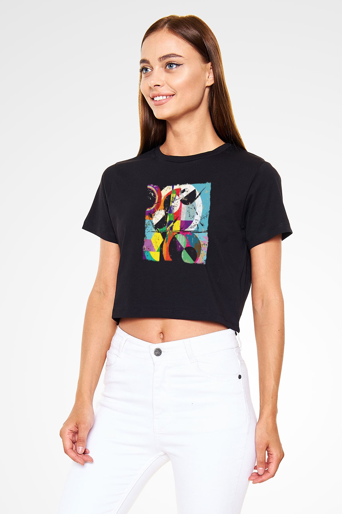 Kolaj Siyah  Crop Top Tişört