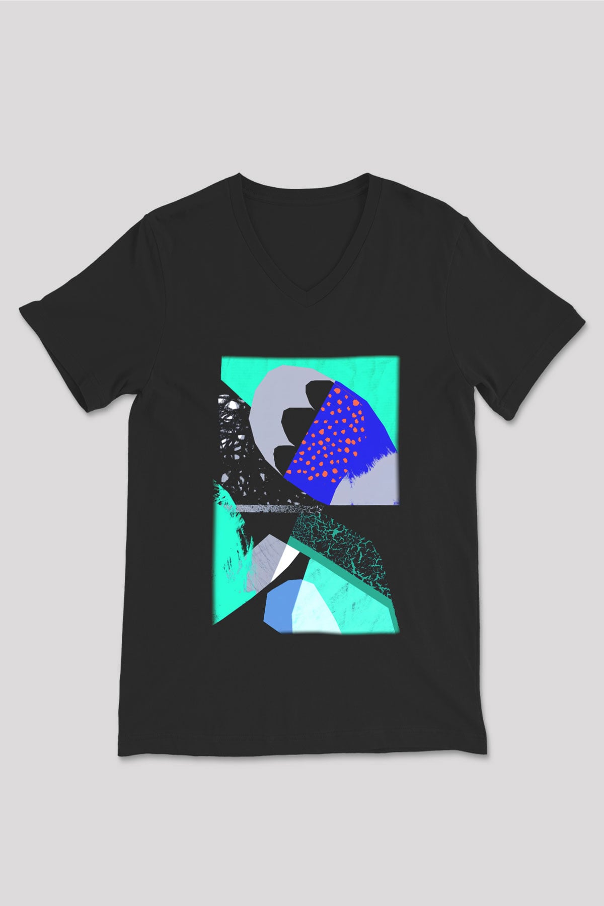 Kolaj Siyah Unisex V Yaka Tişört T-Shirt