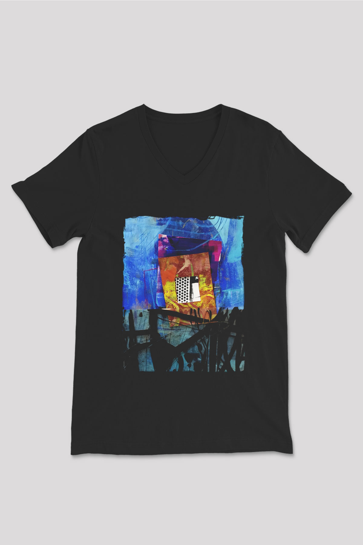 Kolaj Siyah Unisex V Yaka Tişört T-Shirt