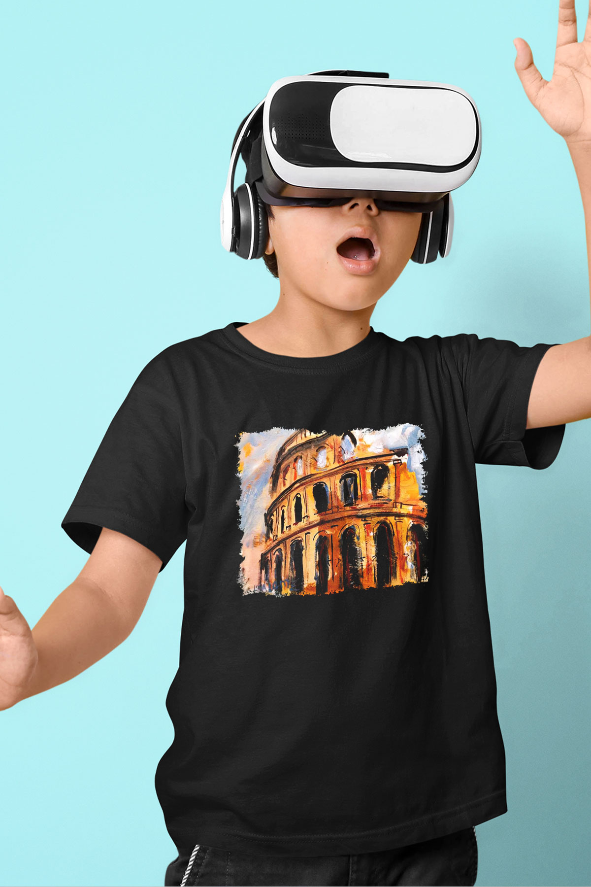 Kolezyum Baskılı Siyah Unisex Çocuk Tişört