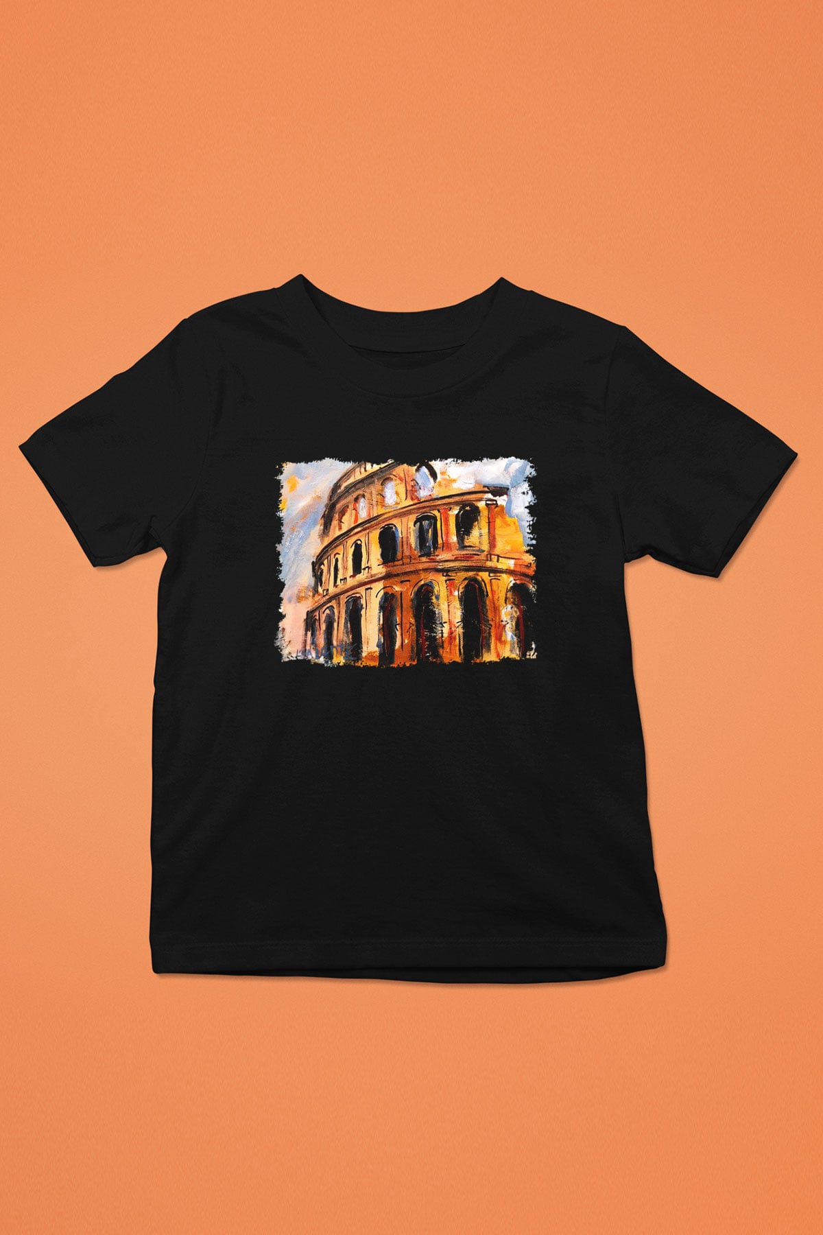 Kolezyum Baskılı Siyah Unisex Çocuk Tişört