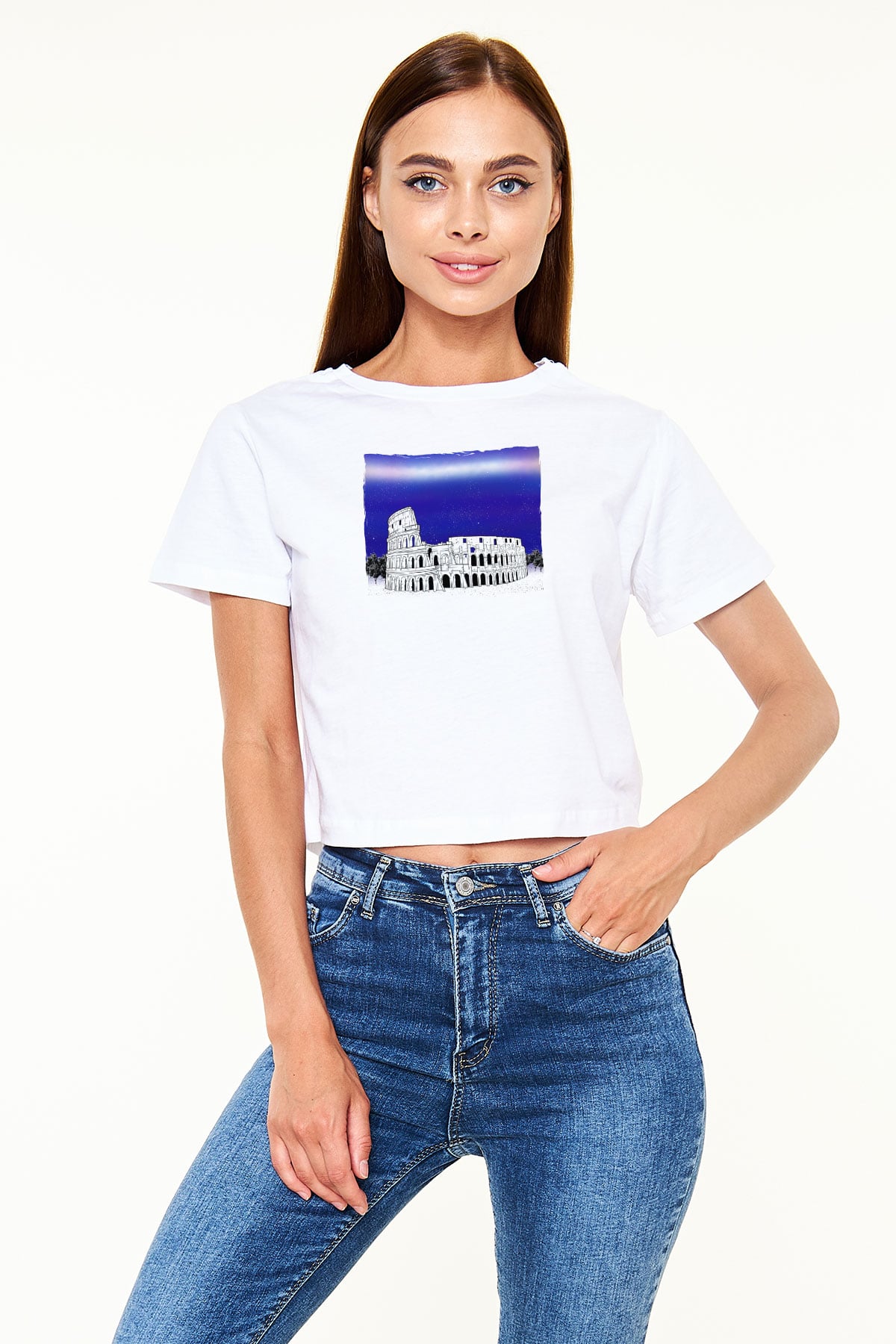 Kolezyum Beyaz  Crop Top Tişört