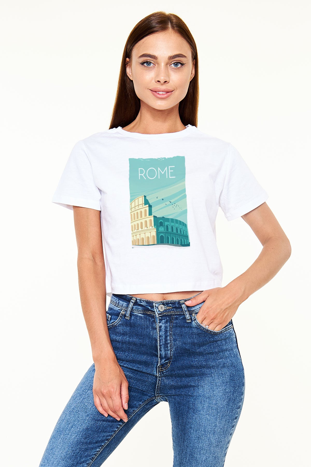 Kolezyum Beyaz  Crop Top Tişört
