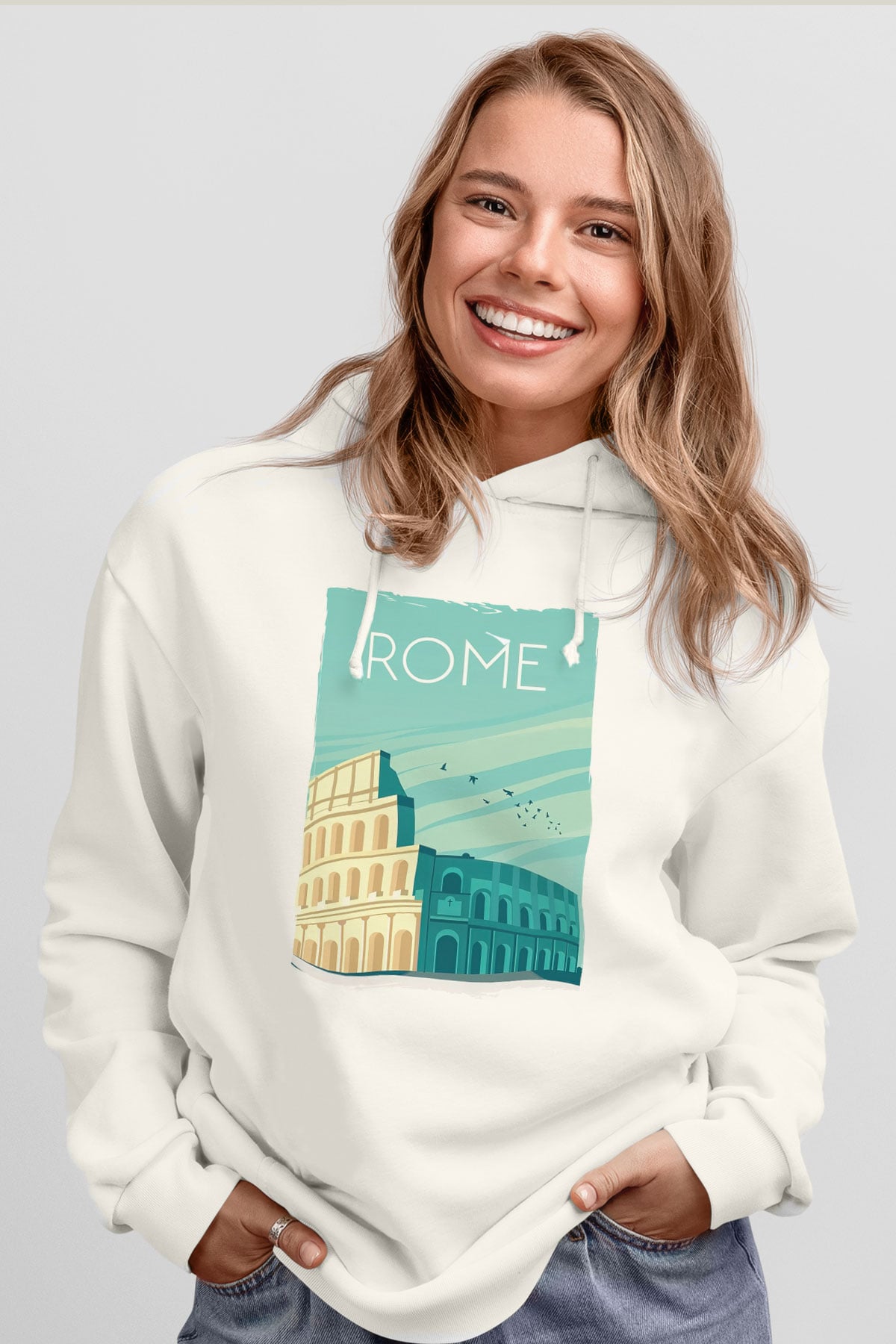 Kolezyum Beyaz Unisex Hoodie