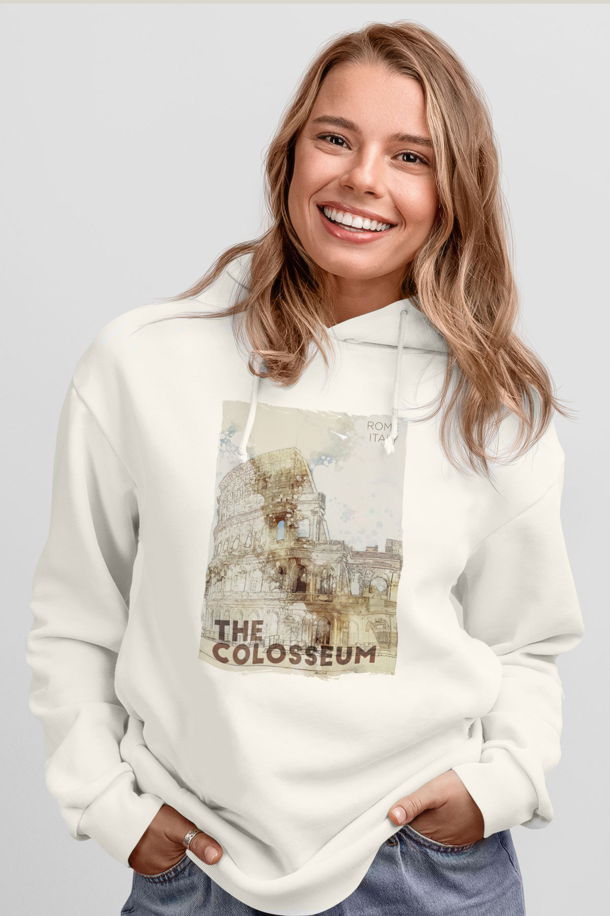 Kolezyum Beyaz Unisex Hoodie