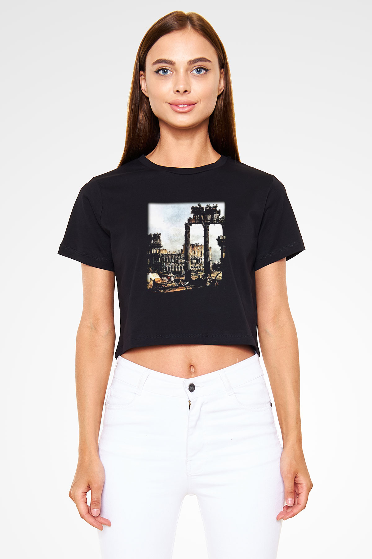Kolezyum Siyah Crop Top Tişört