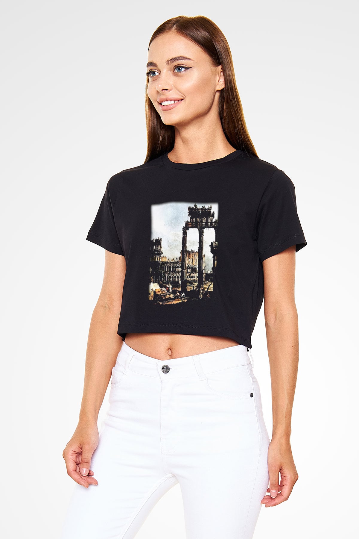 Kolezyum Siyah Crop Top Tişört