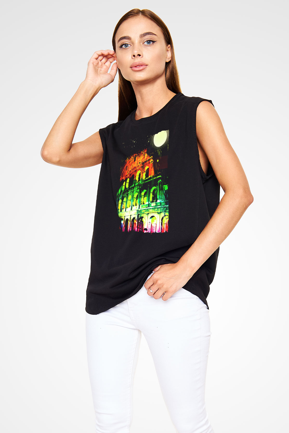 Kolezyum Siyah Unisex Kolsuz Tişört