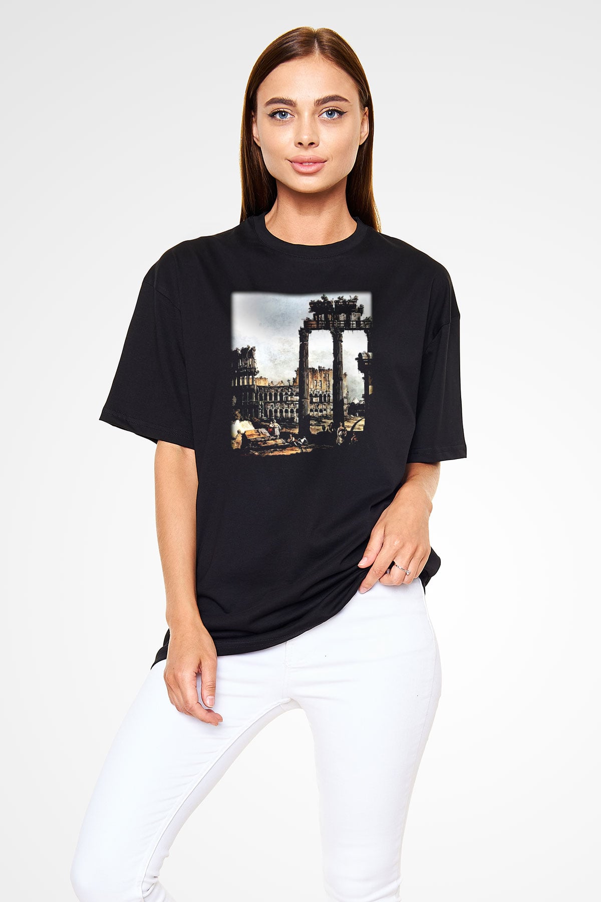 Kolezyum Siyah Unisex Oversize Tişört T-Shirt