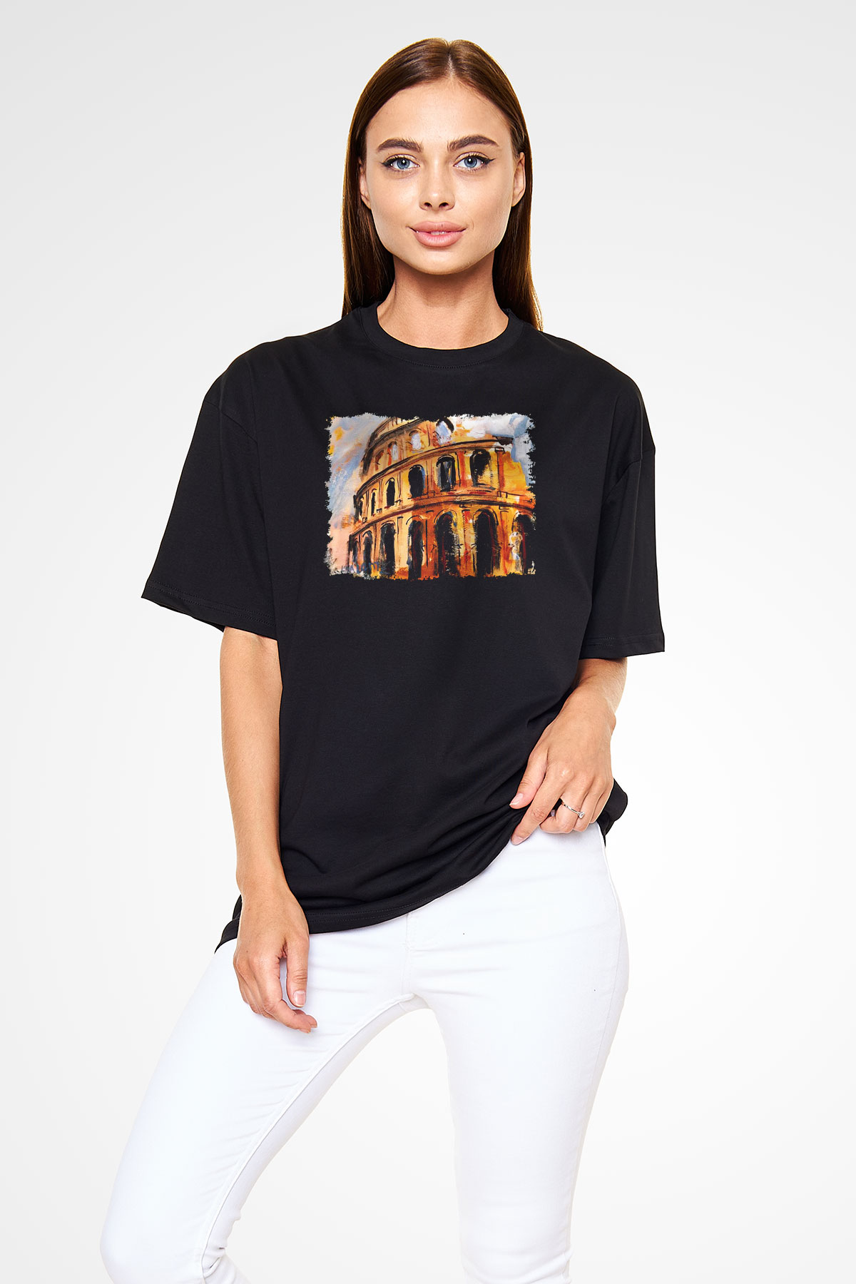 Kolezyum Siyah Unisex Oversize Tişört T-Shirt
