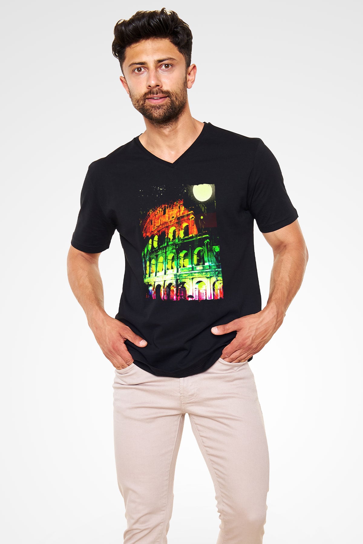Kolezyum Siyah Unisex V Yaka Tişört