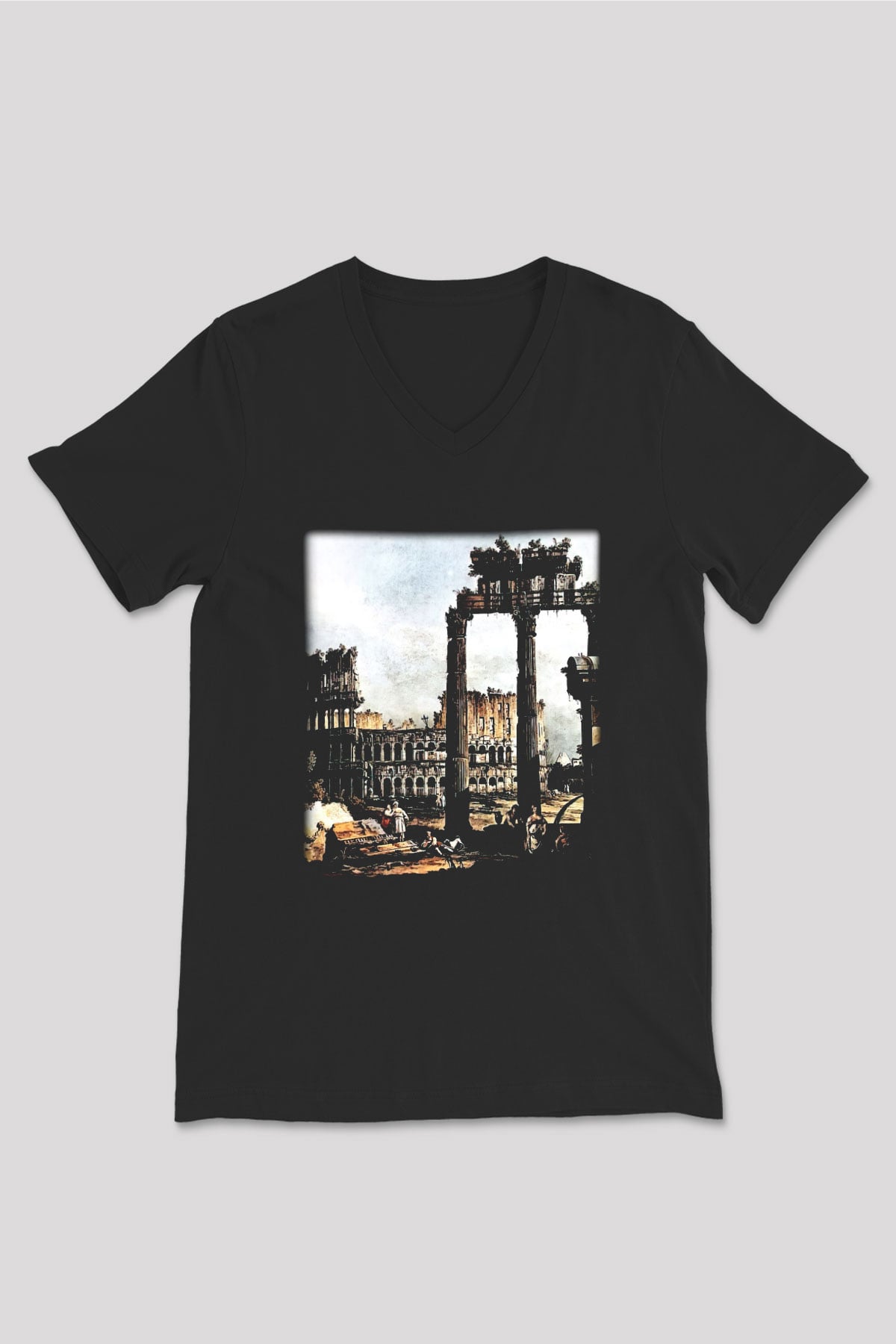 Kolezyum Siyah Unisex V Yaka Tişört T-Shirt