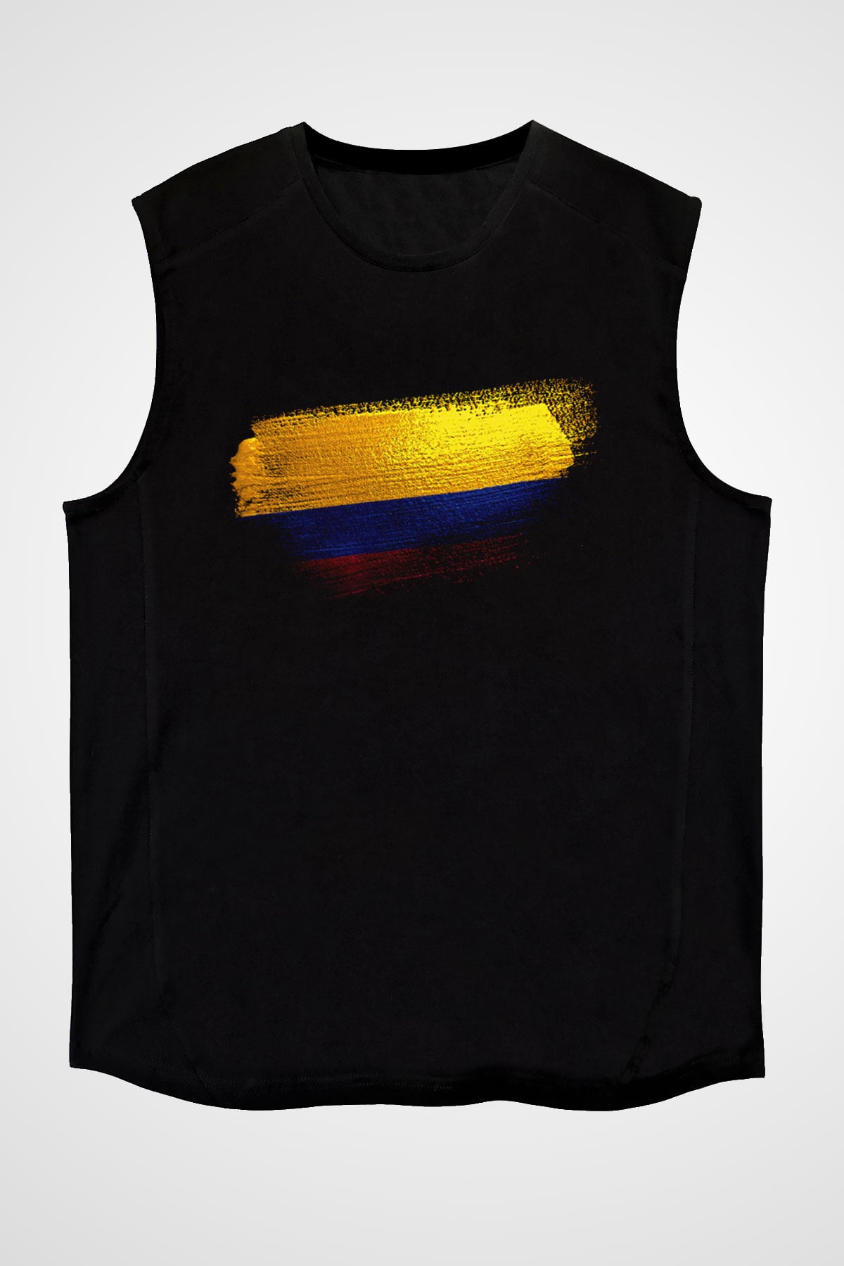 Kolombiya - Colombia Bayrağı Baskılı Unisex Siyah Kolsuz Tişört
