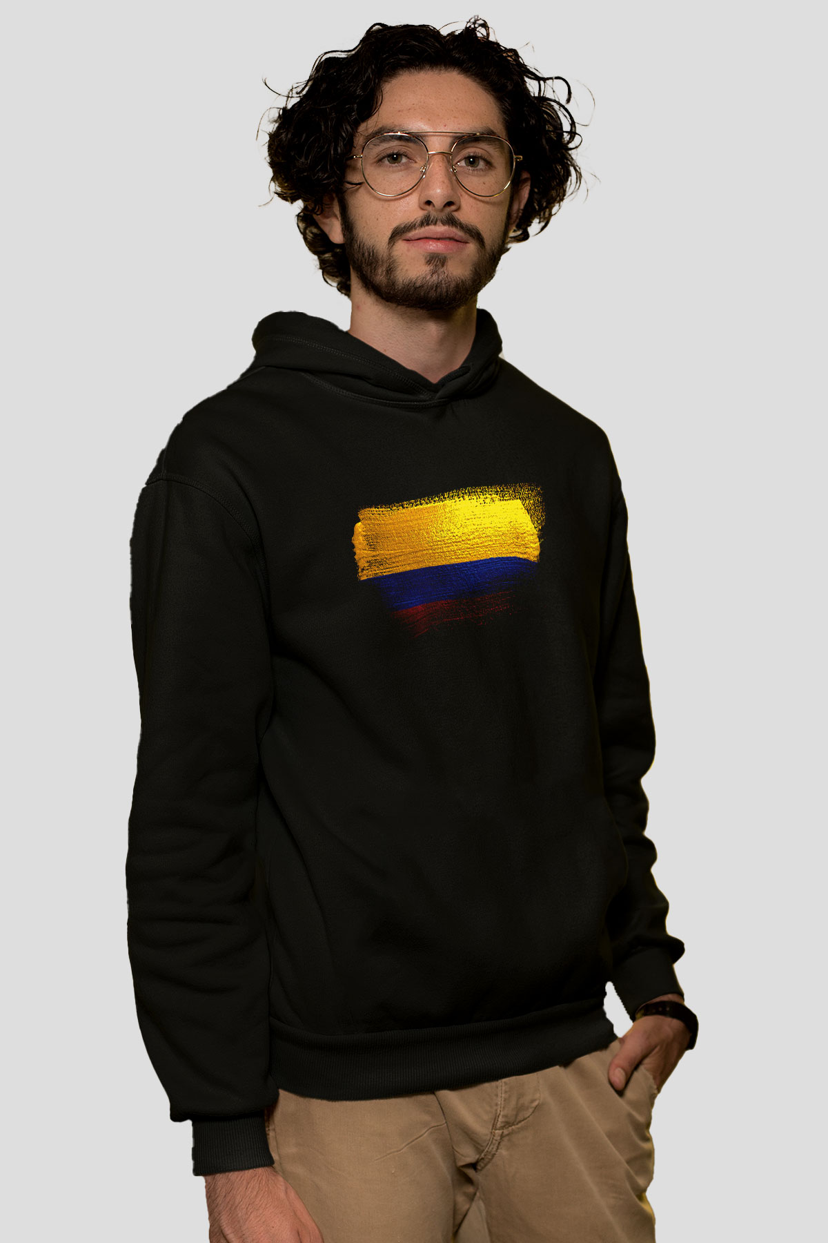 Kolombiya - Colombia Bayrağı Baskılı Unisex Siyah Kapüşonlu Sweatshirt