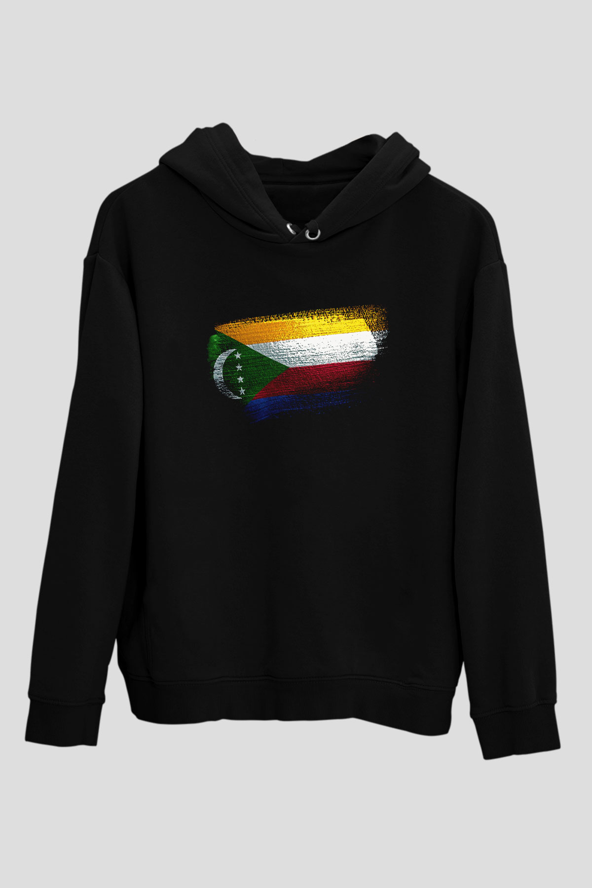 Komorlar - Comoros Bayrağı Baskılı Unisex Siyah Kapüşonlu Sweatshirt