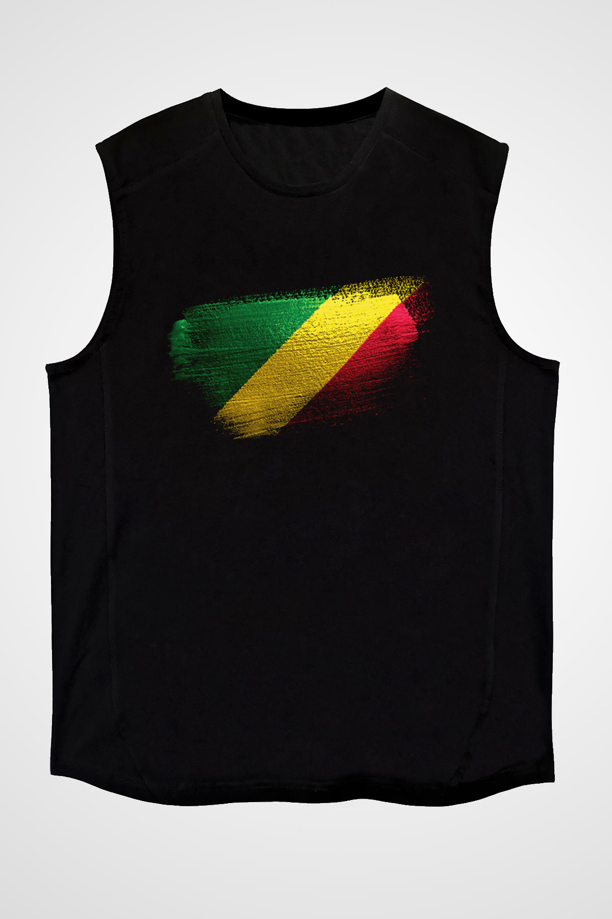 Kongo - Republic Congo Bayrağı Baskılı Unisex Siyah Kolsuz Tişört